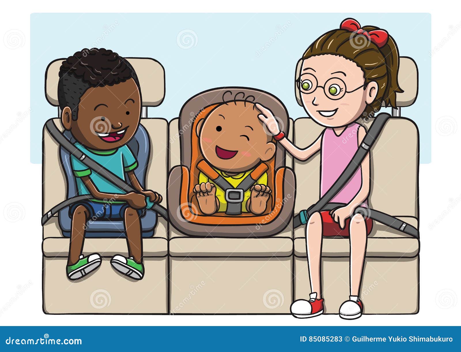 destilación otro puesto Tres Niños En El Asiento Trasero Usando Asiento Del Cinturón De Seguridad Y  Del Niño Ilustración del Vector - Ilustración de retroceder, bebé: 85085283