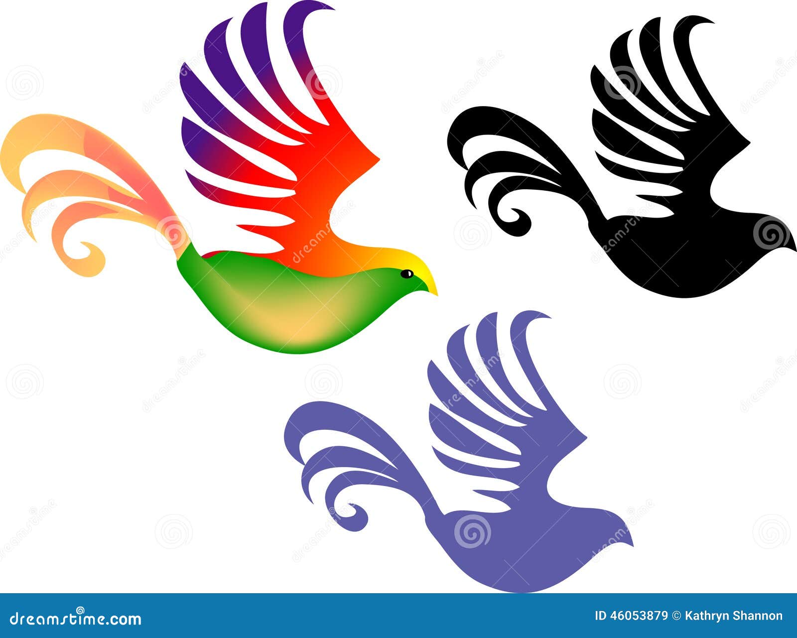 Tres pájaros decorativos ilustración del vector. Ilustración de siluetas -  46053879
