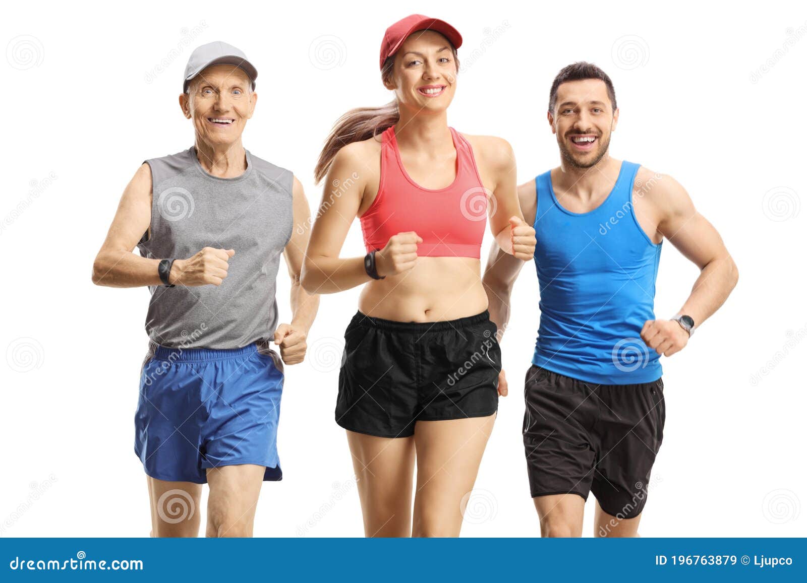 Tres Personas En Ropa Deportiva Corriendo Hacia La Cámara Imagen