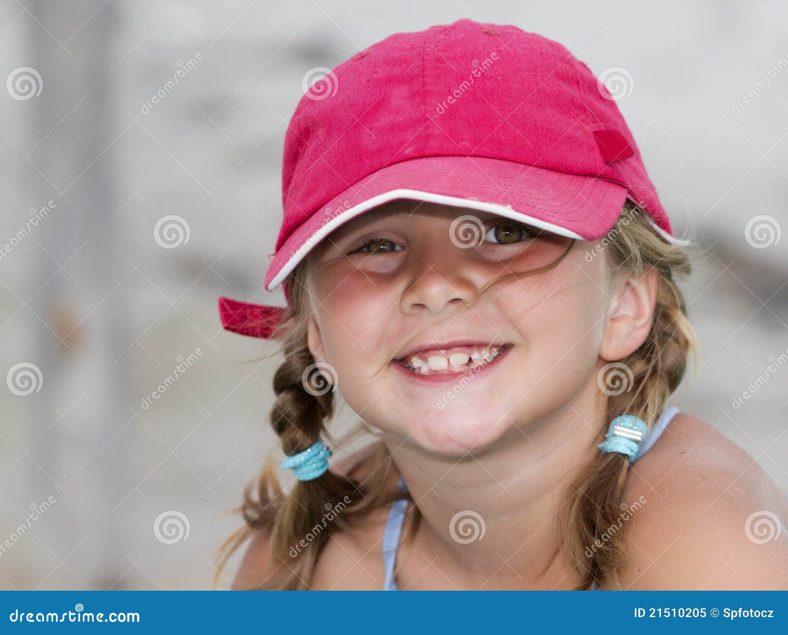 Tressed Smiling Girl Wearing Baseball Cap Stock Image Image of braid