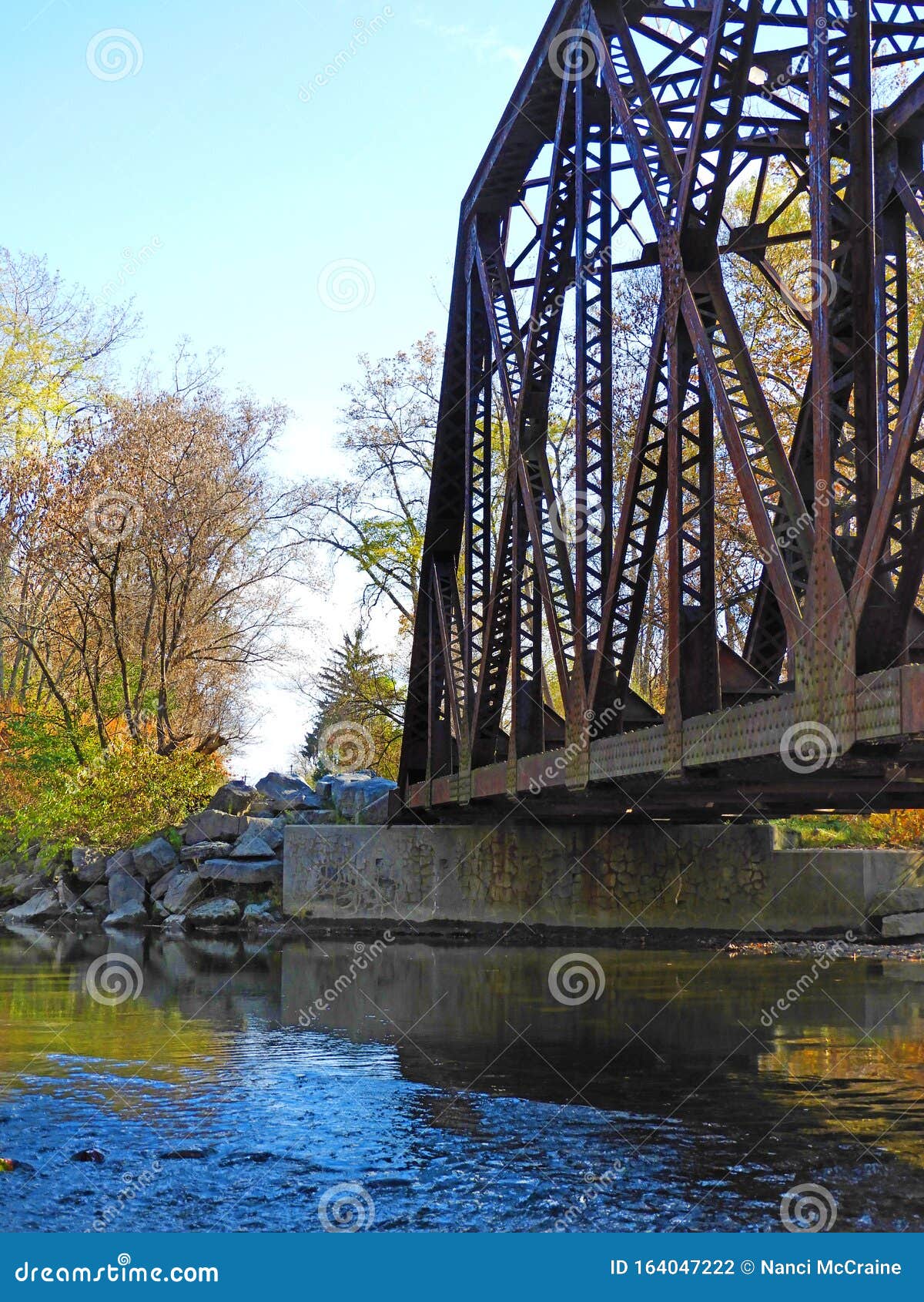 Trestle Train Bridge Over Salmon Creek on Cayuga Lake Stock Photo