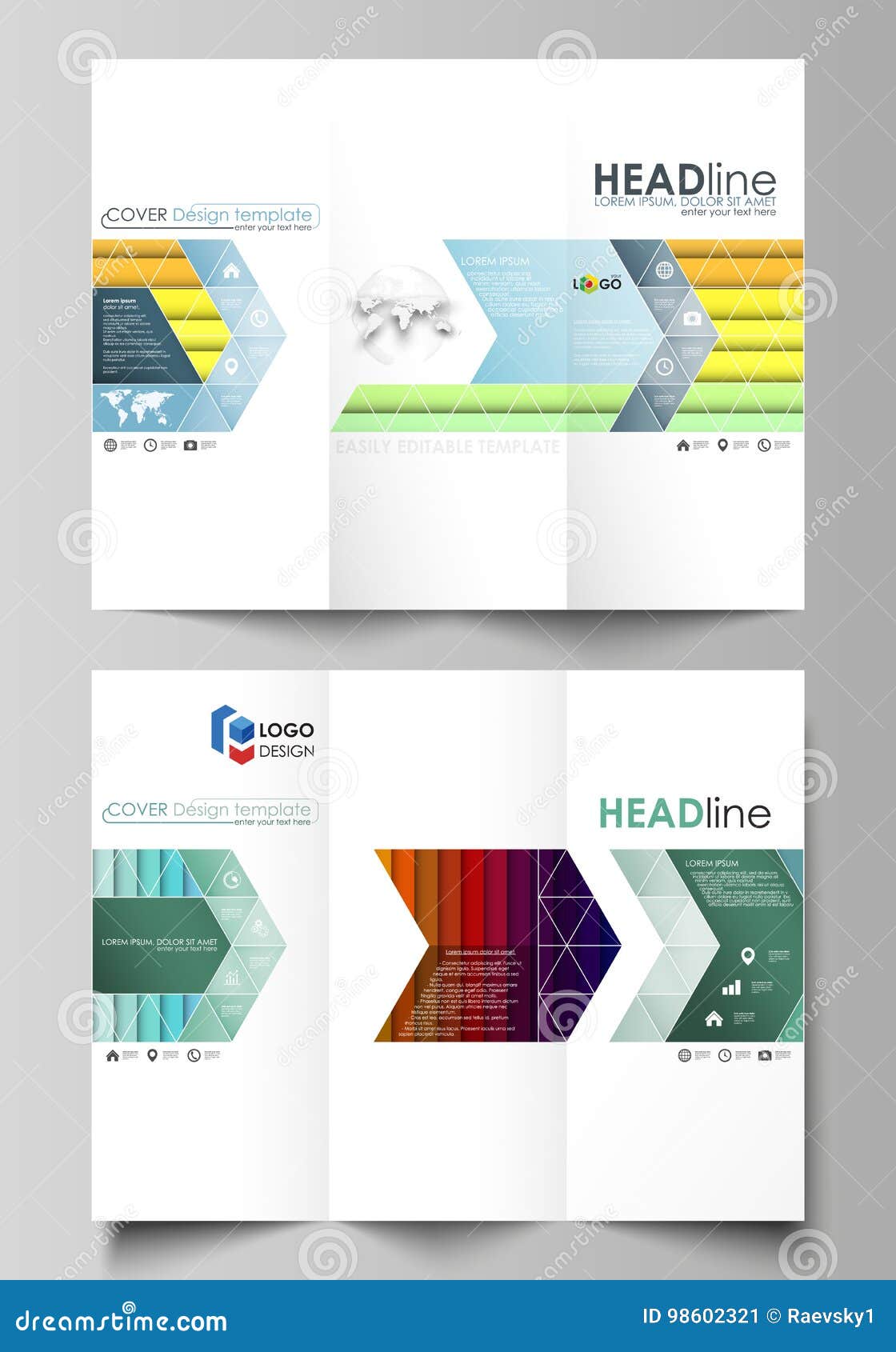 Tri Fold Brochure Business Templates On Both Sides Vector Layout