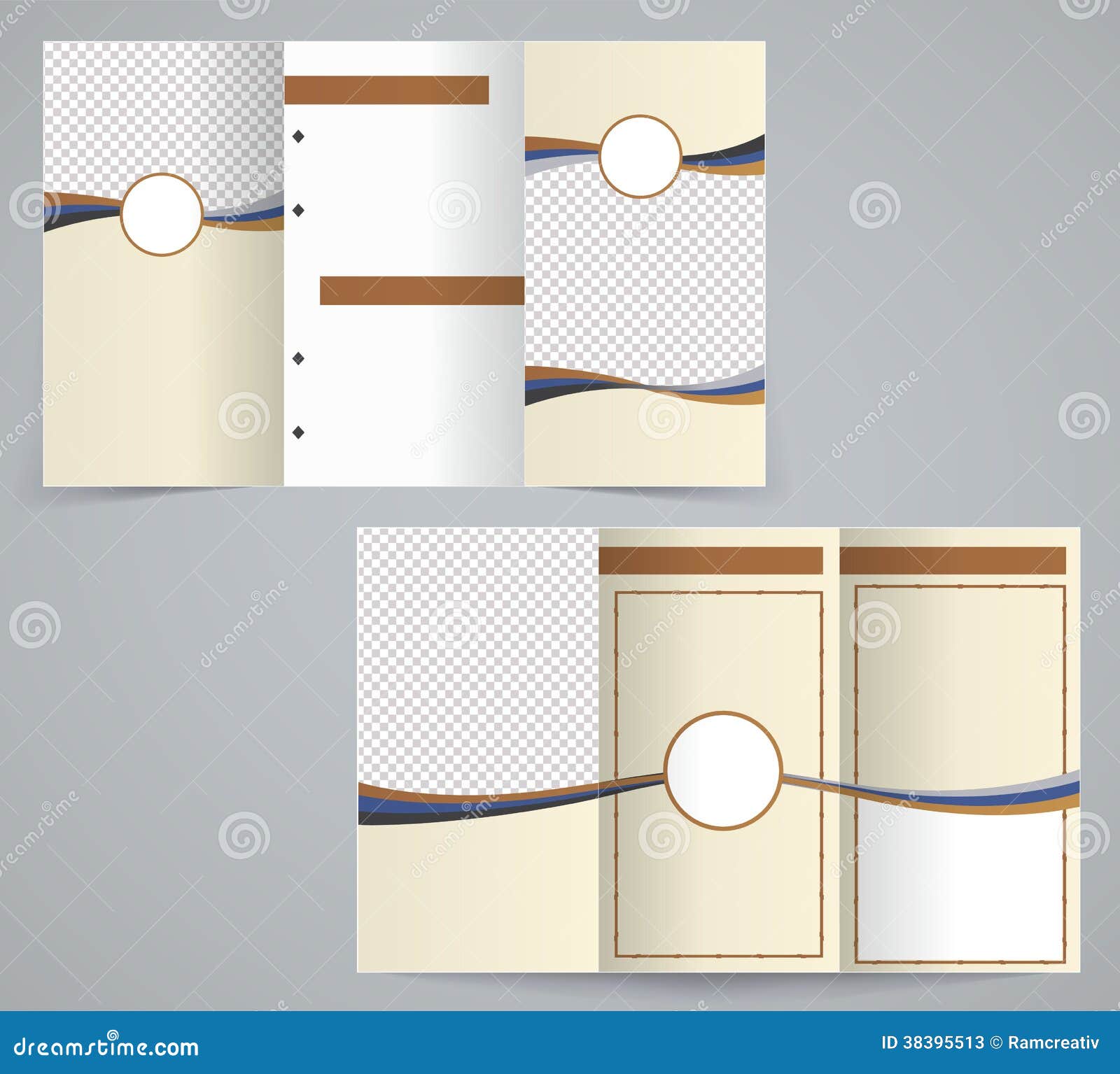 Trifold Business Brochure Template, Brown Design Stock Vector