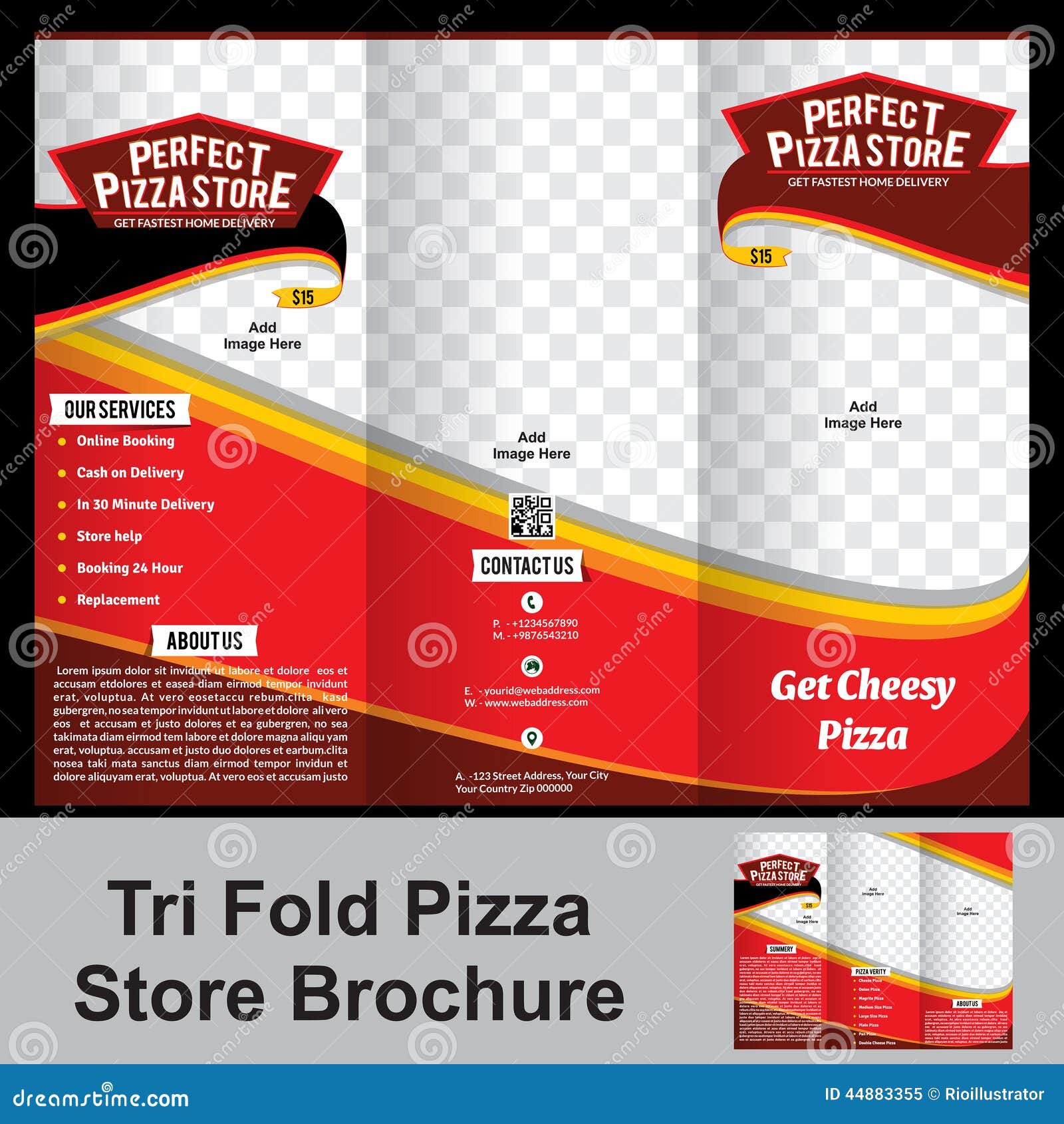 tri fold pizza store brochure