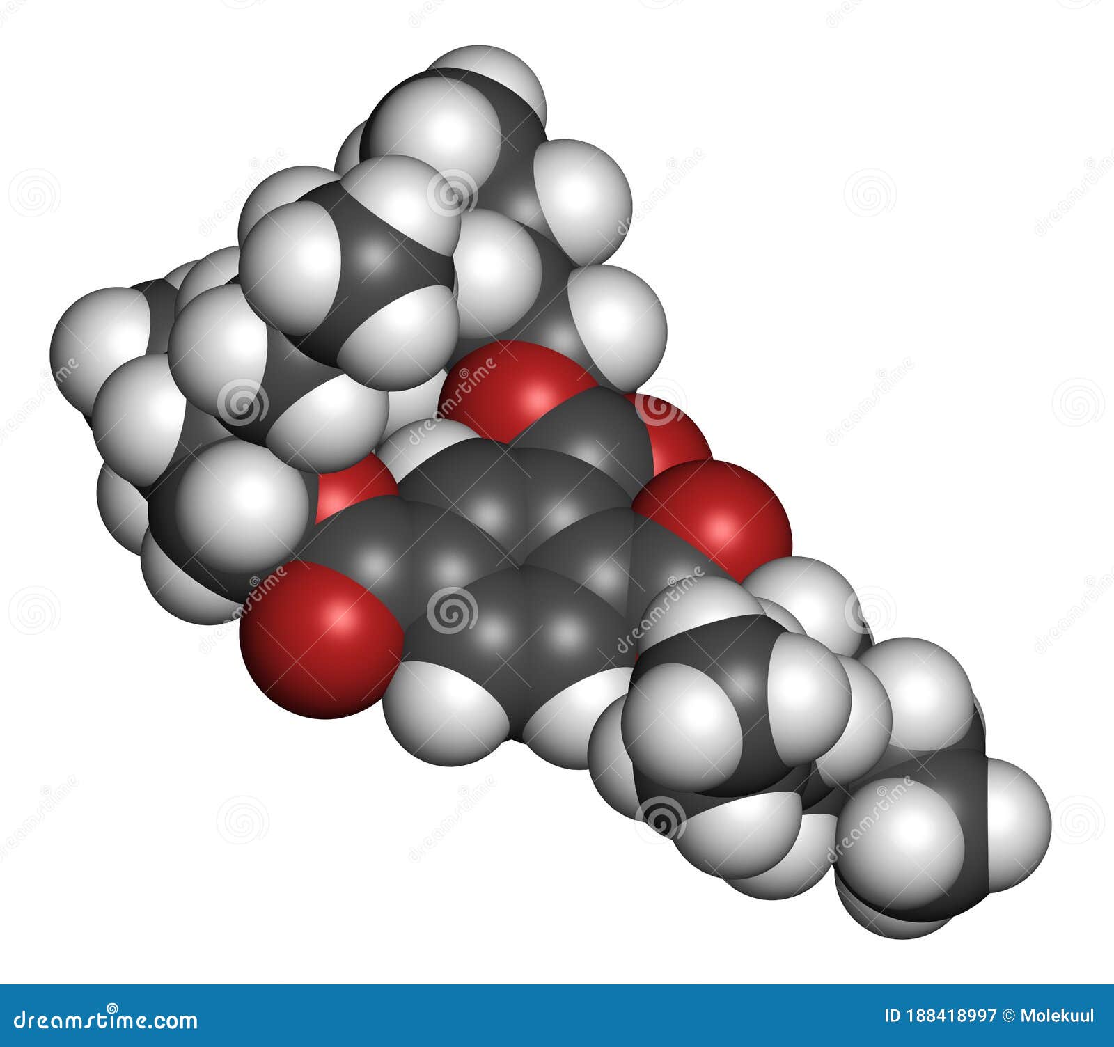 tri-octyl-trimellitate (totm, tris (2-ethylhexyl) trimellitate) plasticizer molecule. alternative to phthalate plasticizers. atoms