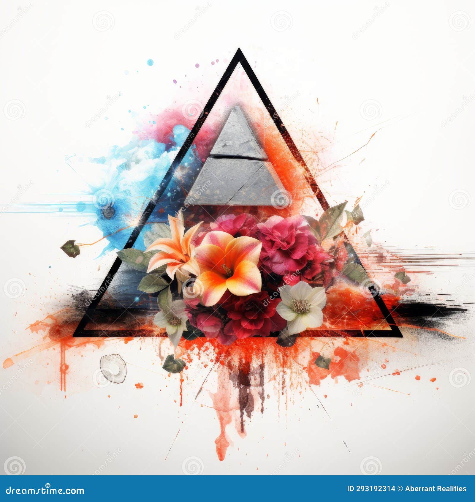 A Triangle with Flowers and Paint Splatters on it Stock Illustration