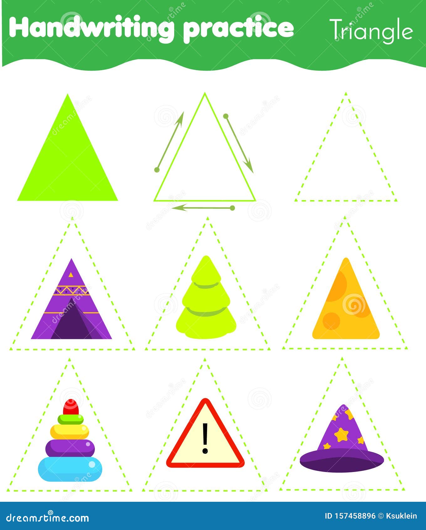 Triangle Form Objects. Handwriting Practice. Geometric Shapes for Kids ...