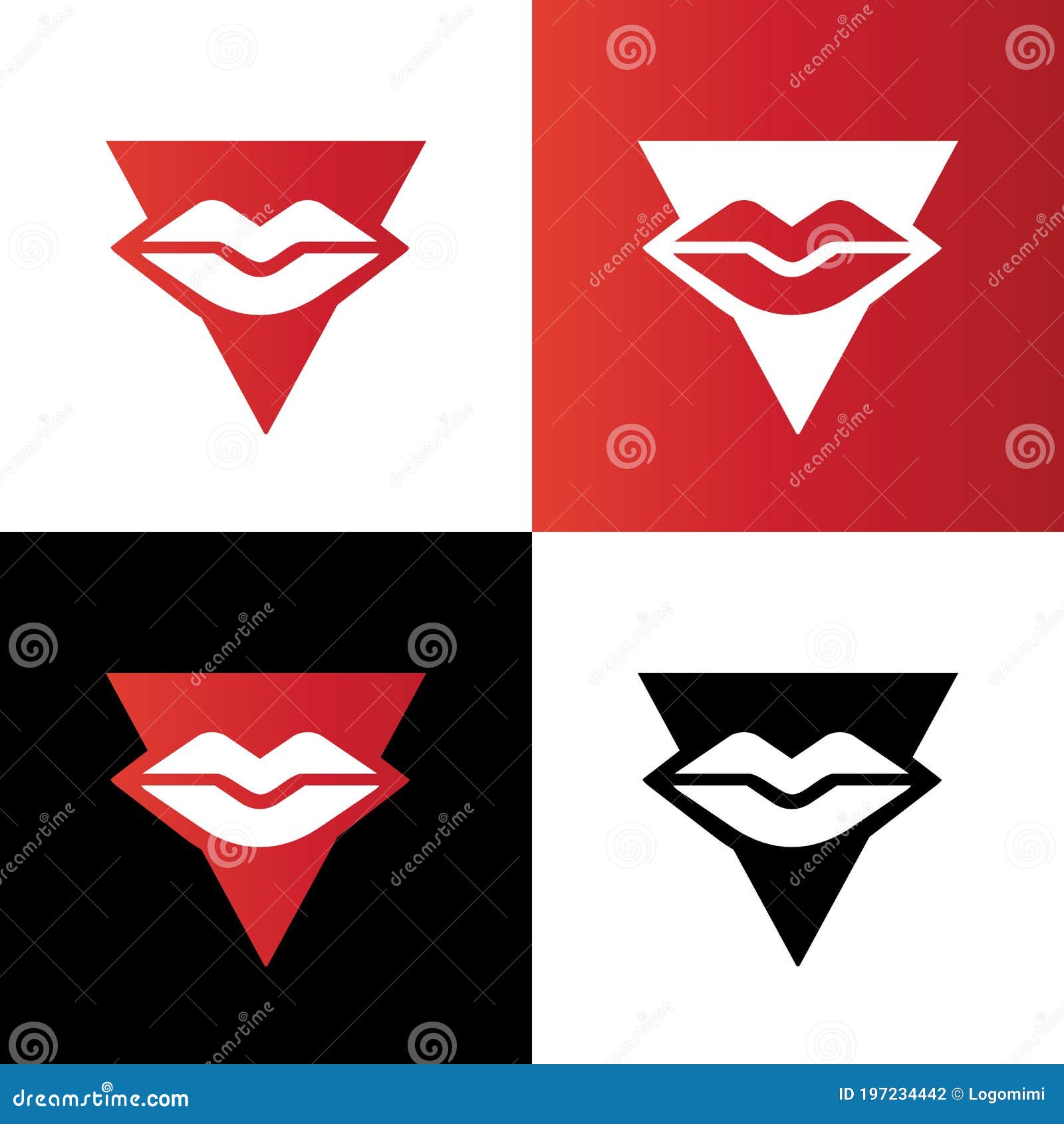 Triangle Lip Logo Icon Concept, Lips and Upside Down Triangle Symbol