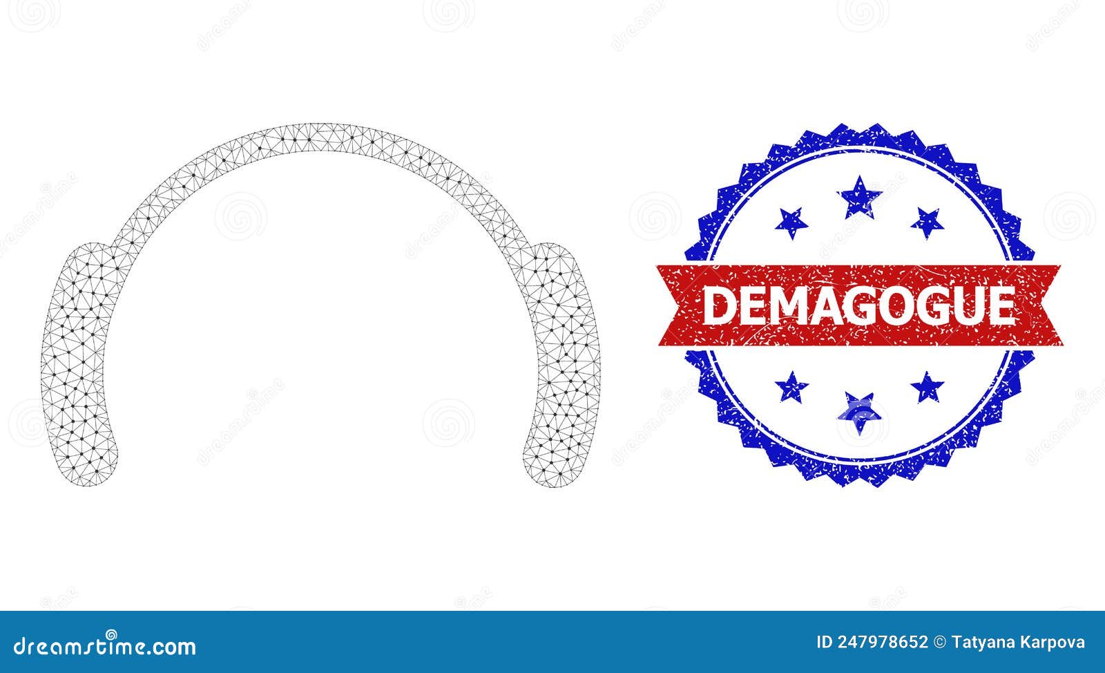 triangle mesh head phones icon and distress bicolor demagogue stamp seal