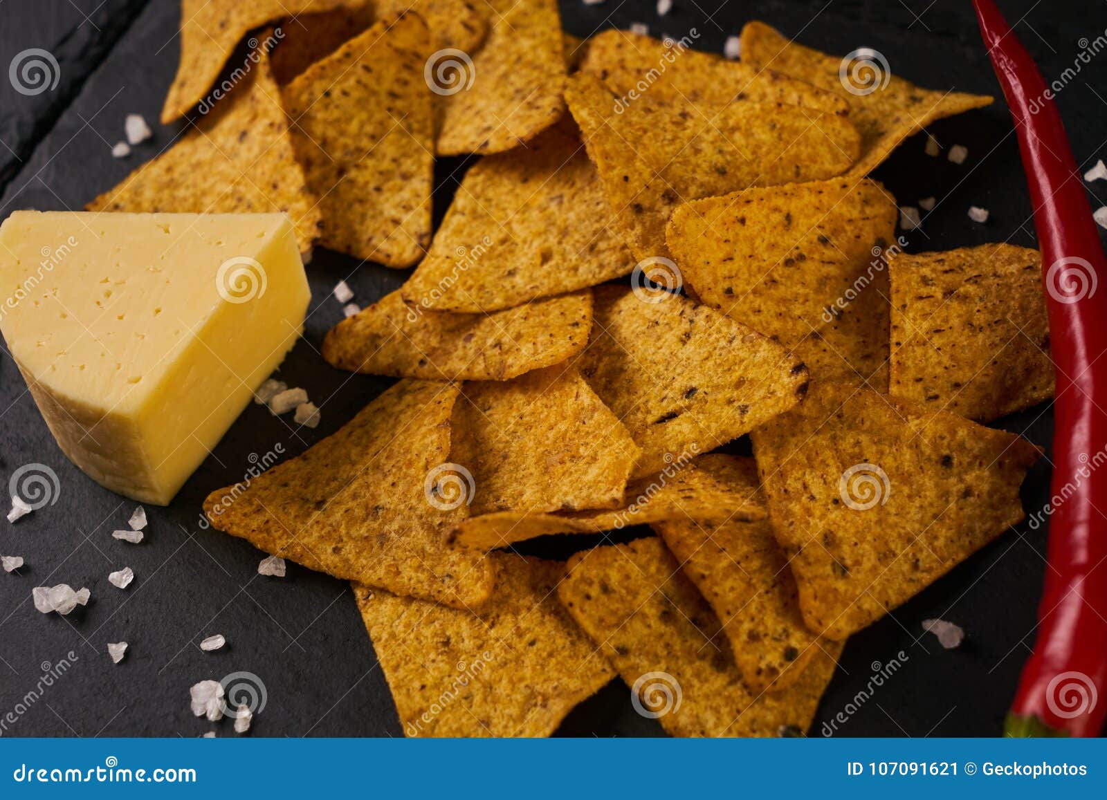 Triangle Mexican Nachos or Corn Chips Stock Image Image of potato