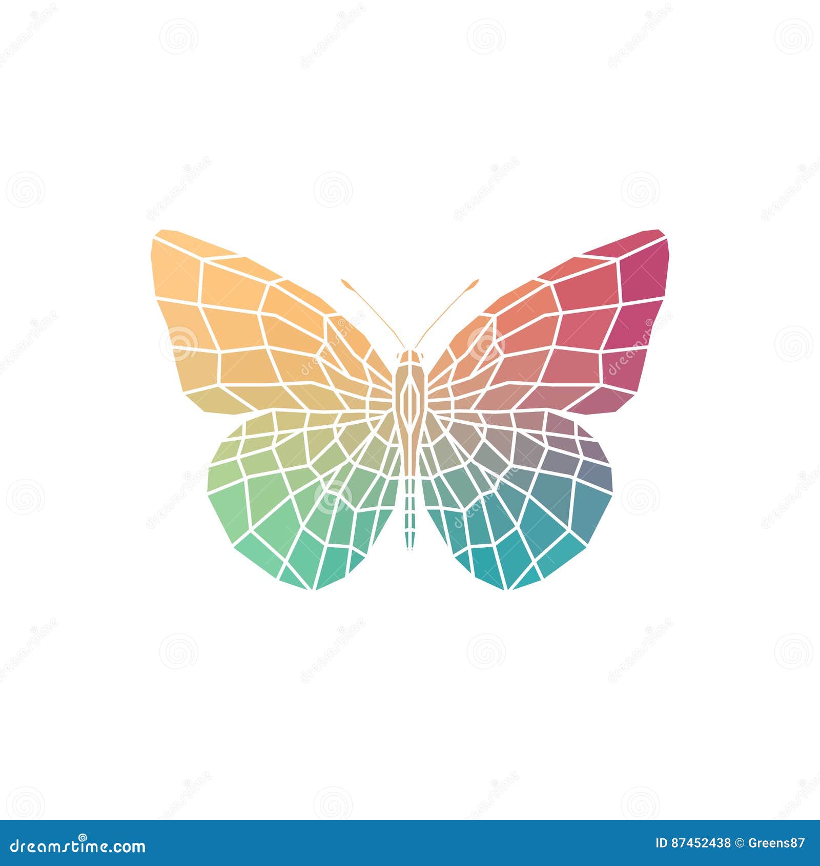 Triangle Polygonal Silhouettes of Colorful Butterfly. Stock Vector