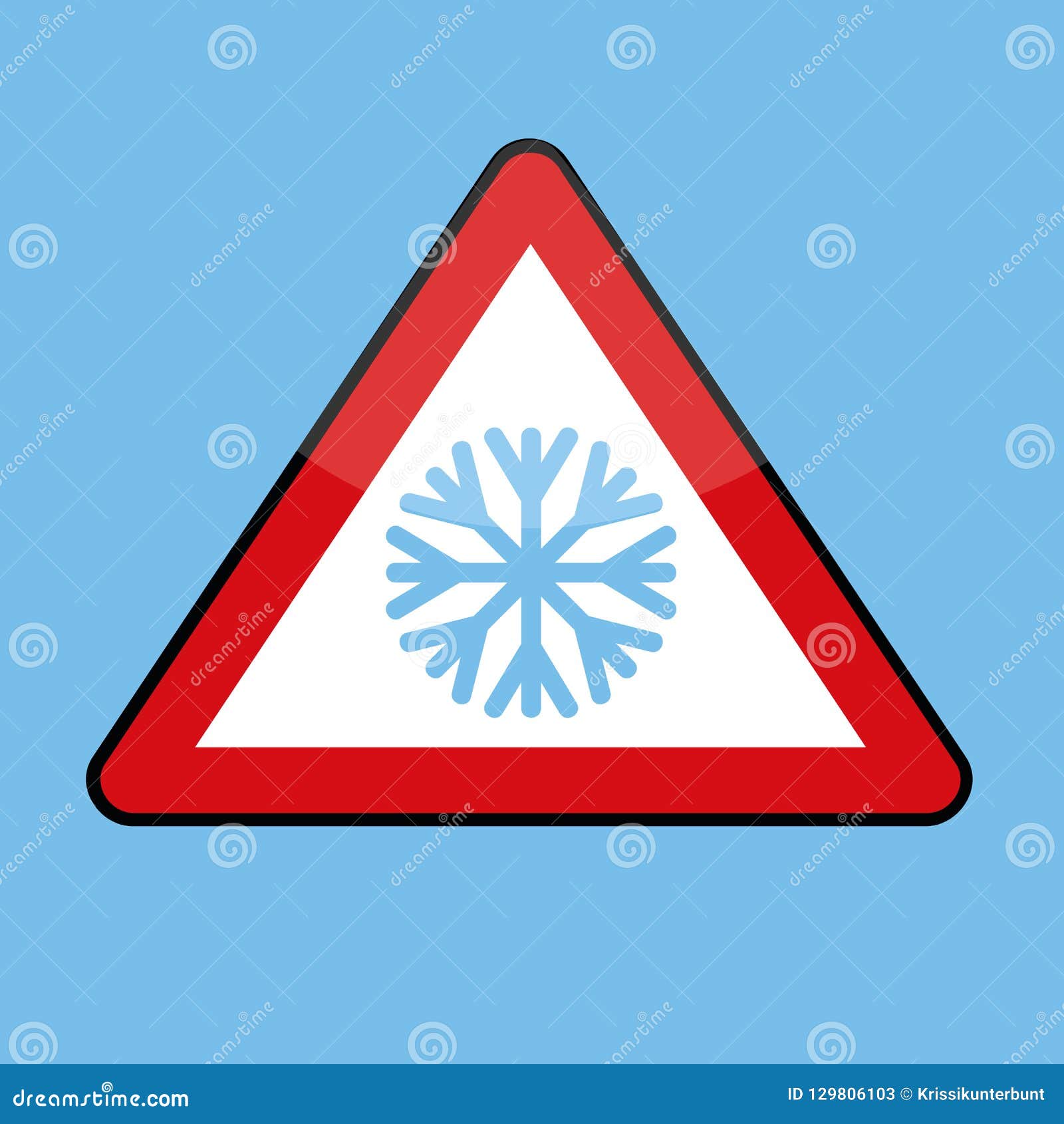 triangle road sign with snowflake for cold winter
