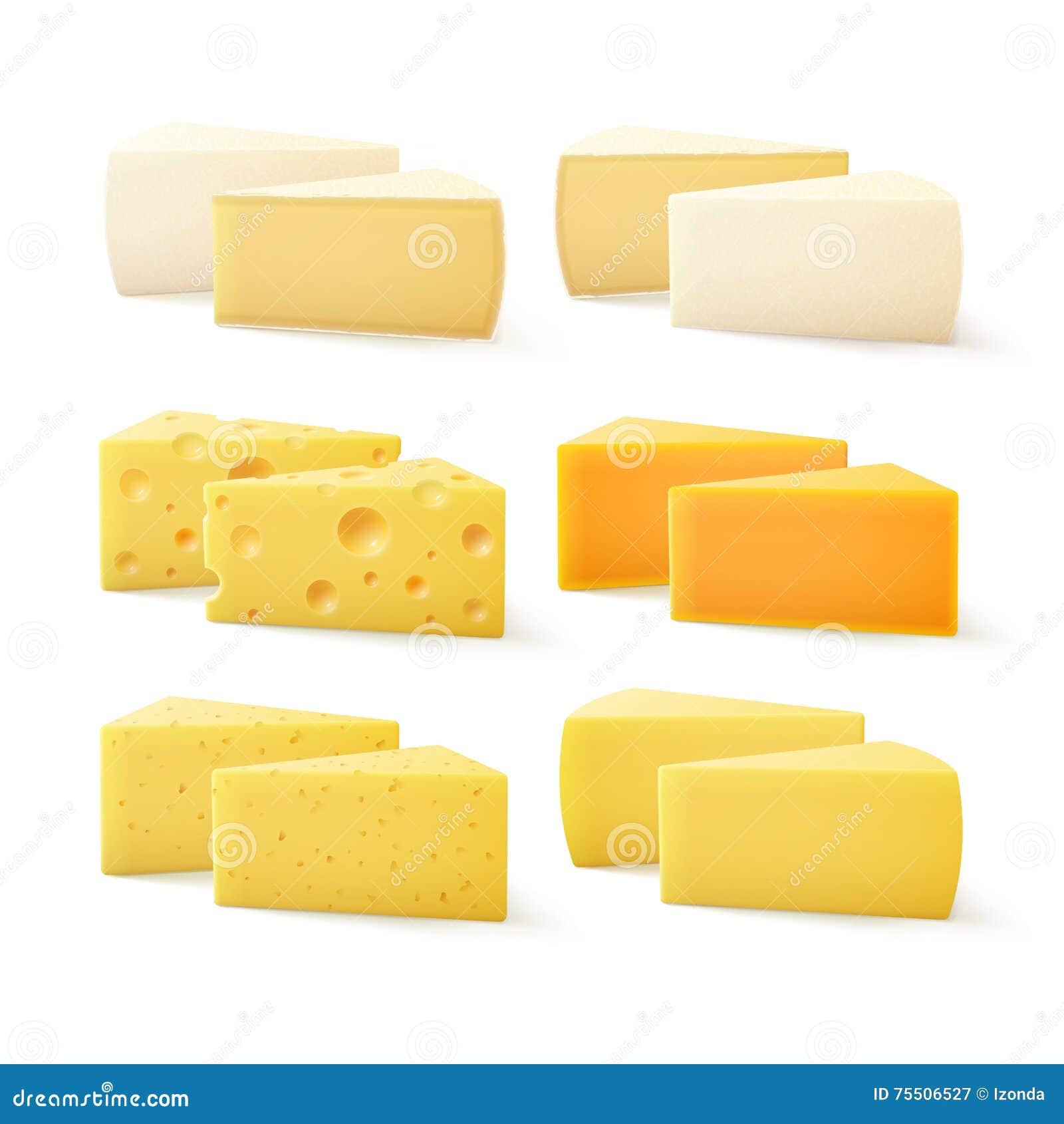 Triangular Pieces of Various Kind of Cheese Swiss Cheddar Bri Parmesan