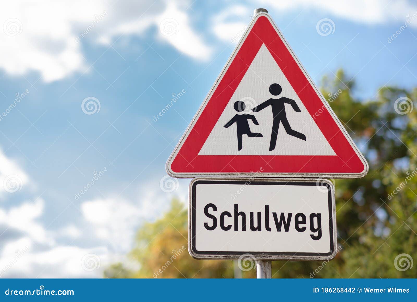 A Triangular Warning Sign Attention Children On The Way To School Stock Photo Image Of Pedestrian Copy 186268442