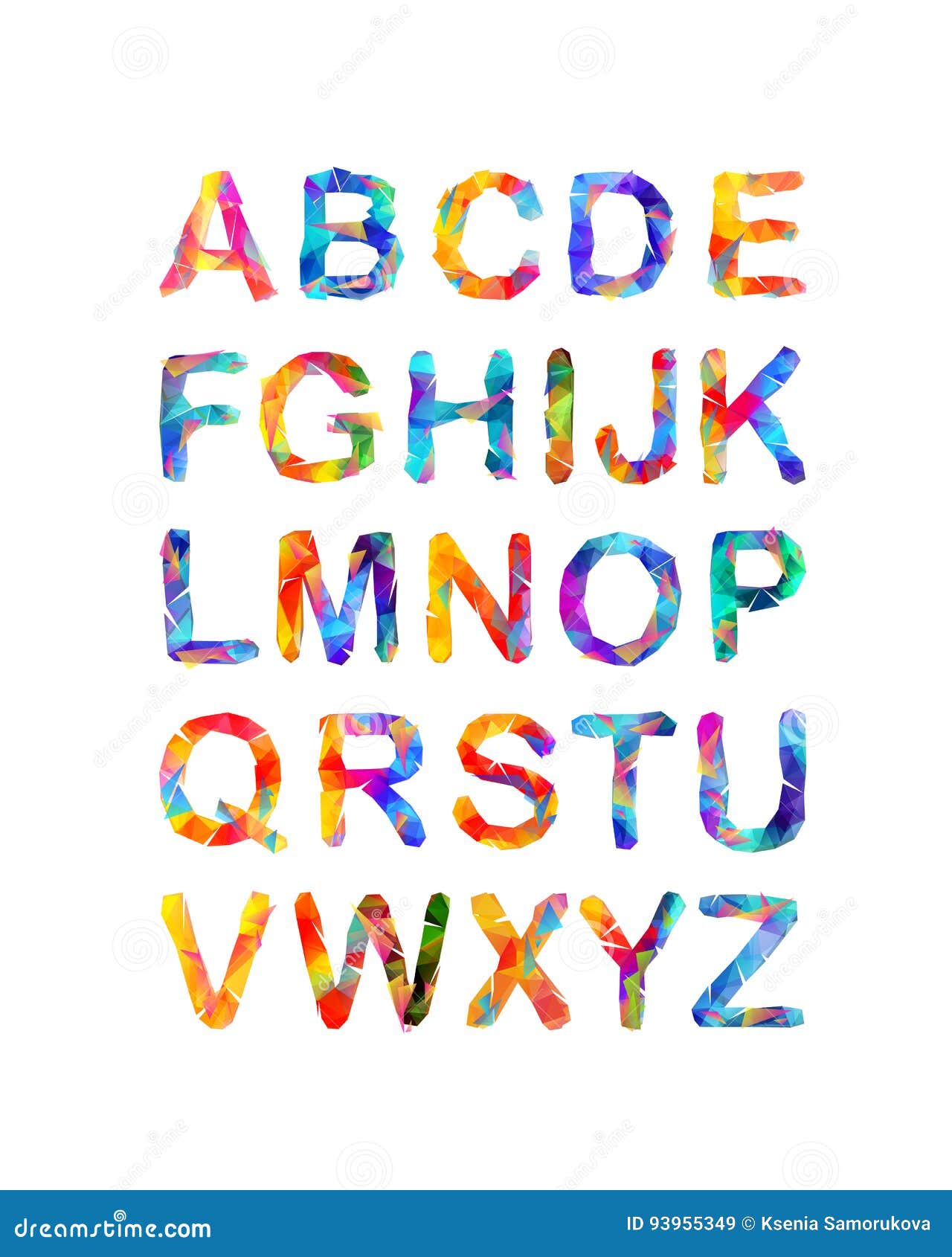 triangular  alphabet. multicolored letters