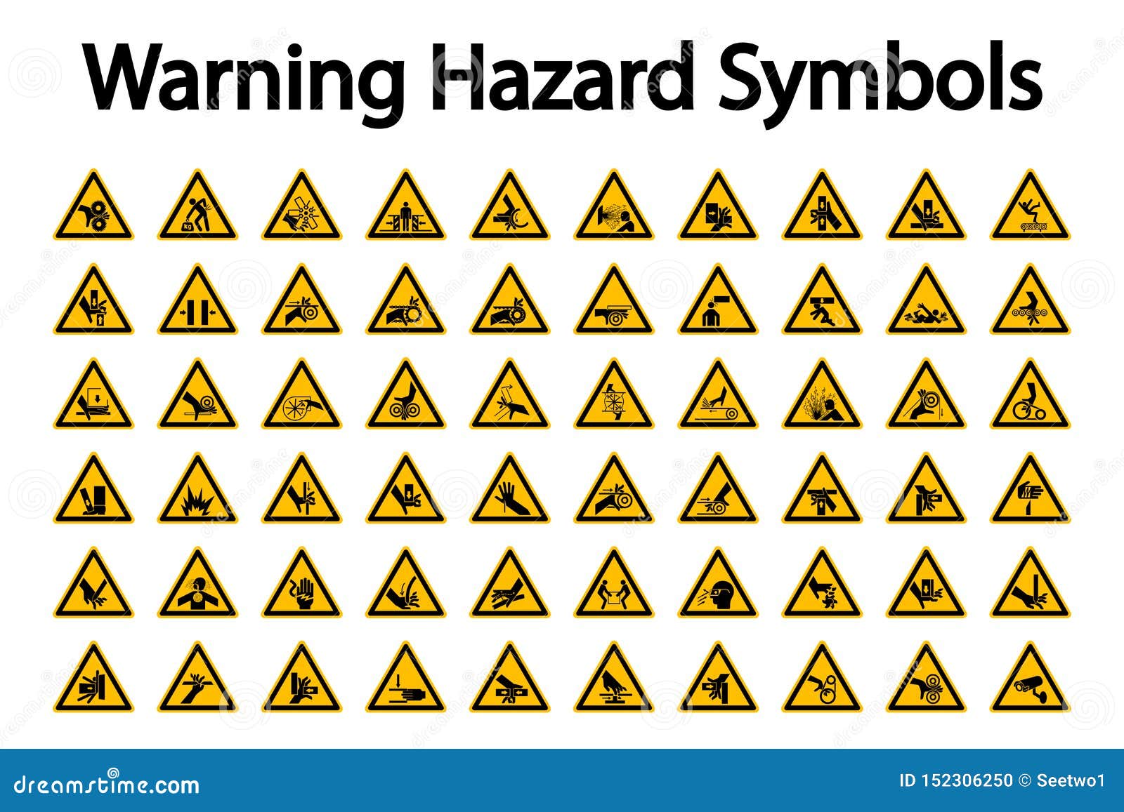 Triangular Warning Hazard Symbols Labels on White Background Stock