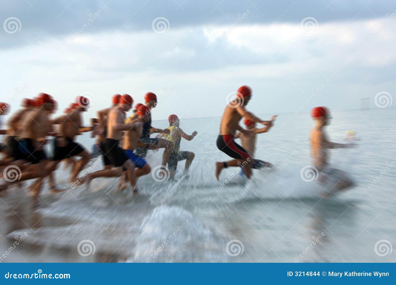 triathlon swim race blur