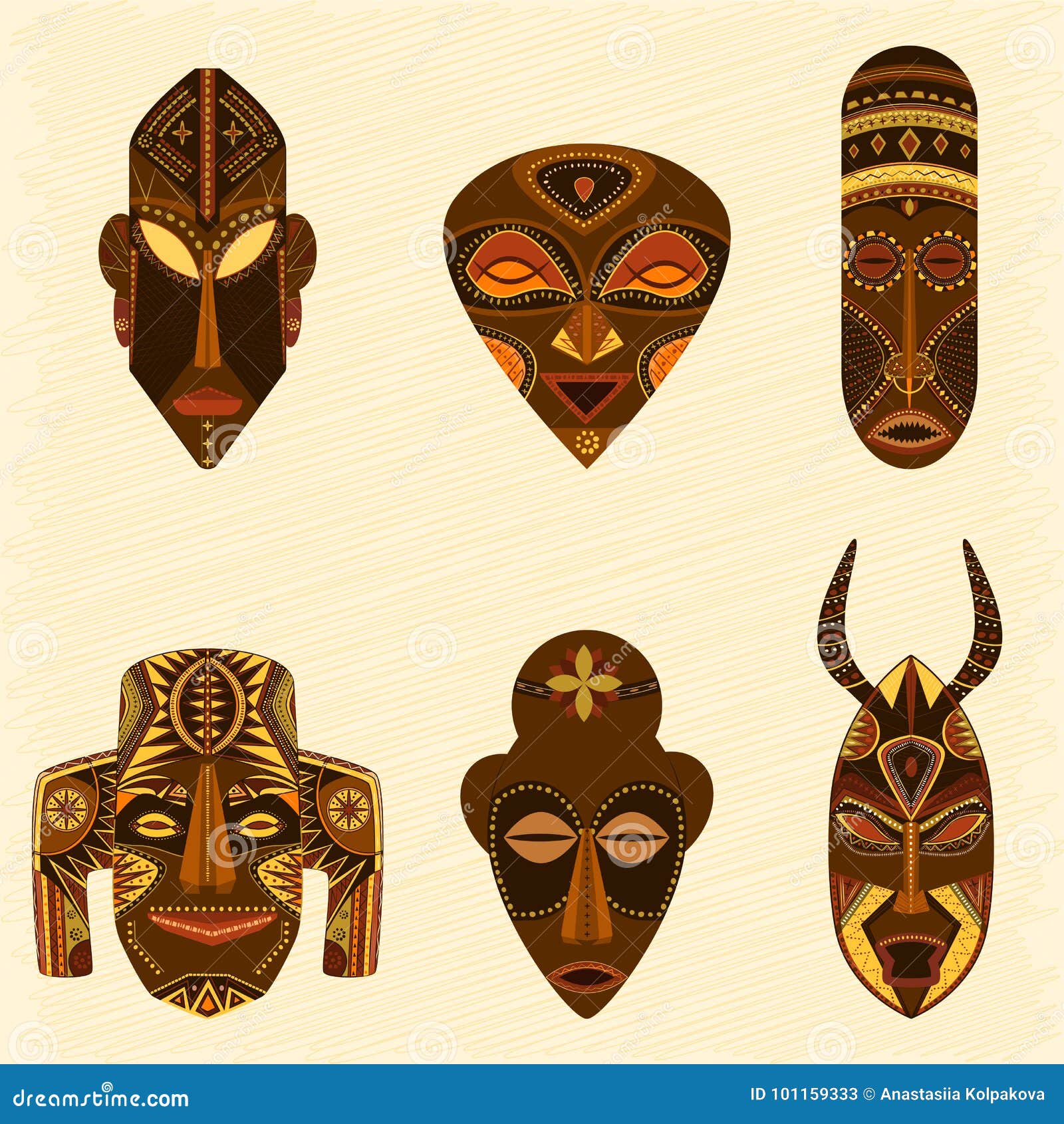 African Masks. Black Silhouette Set. Ritual Ancient Symbols Of African