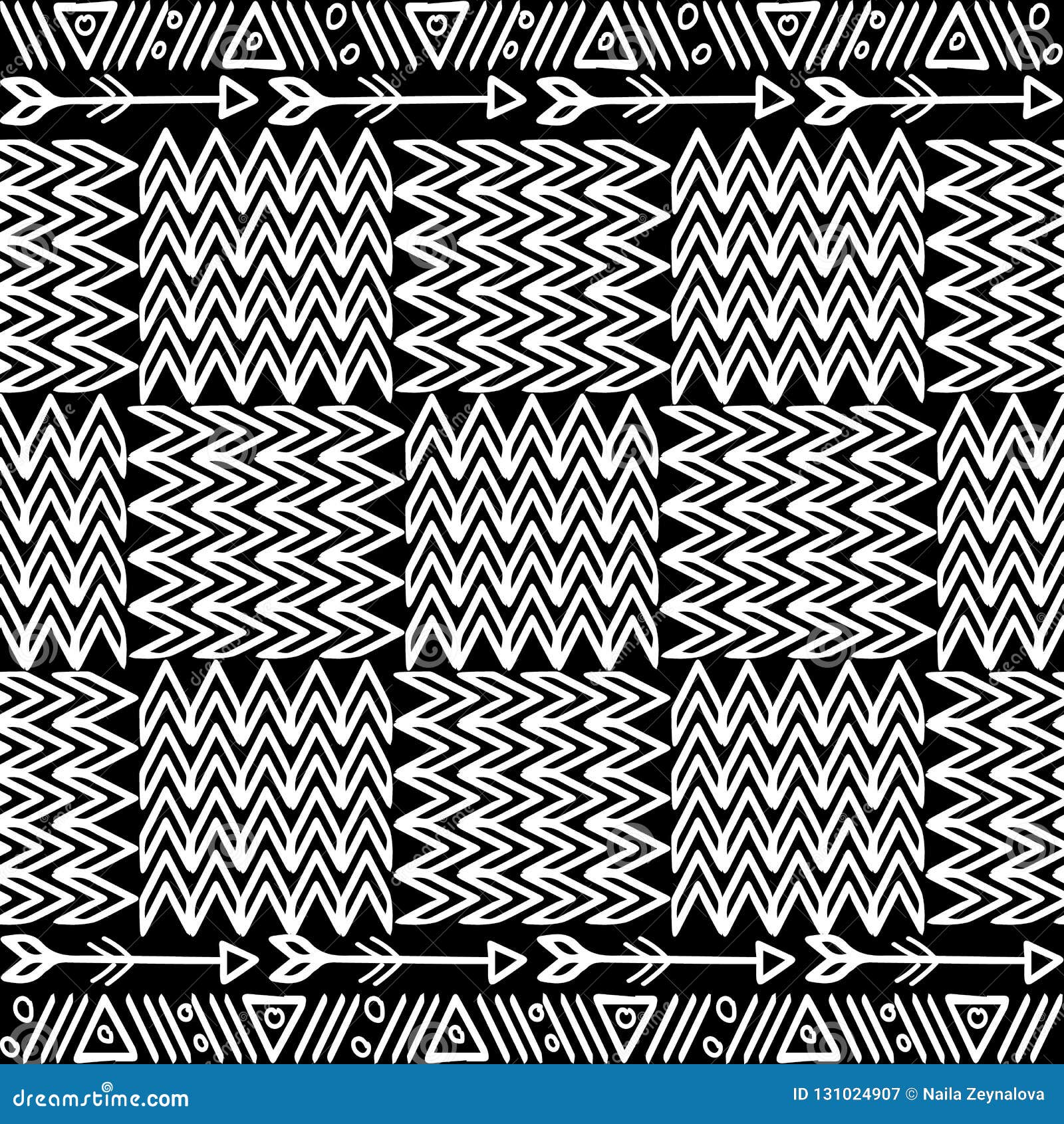 Tribal Apache Style Vector Seamless Pattern. Black and White Ornamental ...