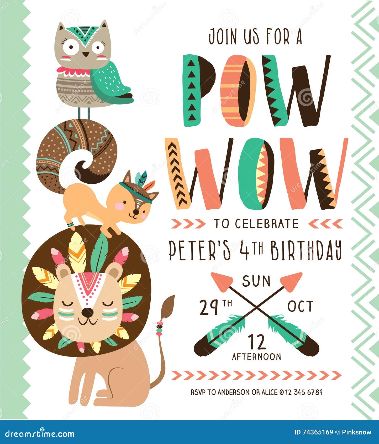 Tribal Birthday Invitation Card Stock Vector - Illustration of happy, celebration: 74365169