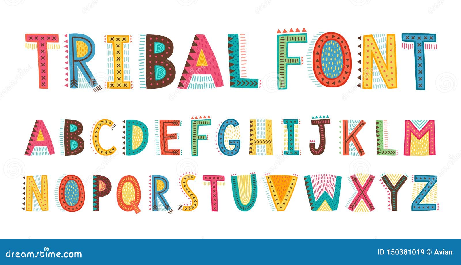 Download Tribal Cute Alphabet Font Uppercase Doodle Letters Stock Vector Illustration Of Letter Hand 150381019