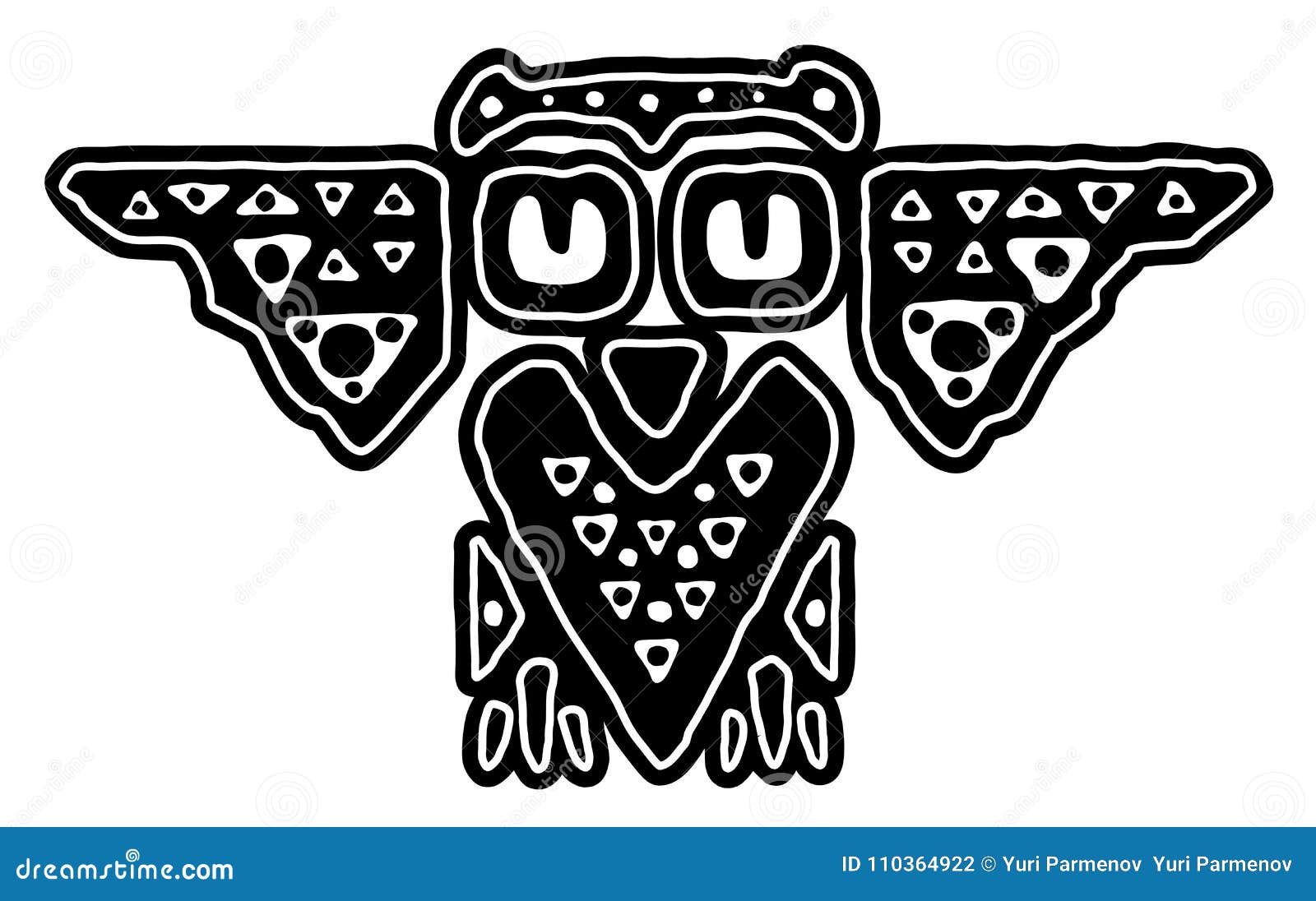 Tribal Decorative Black and White Owl. Stock Vector - Illustration of ...