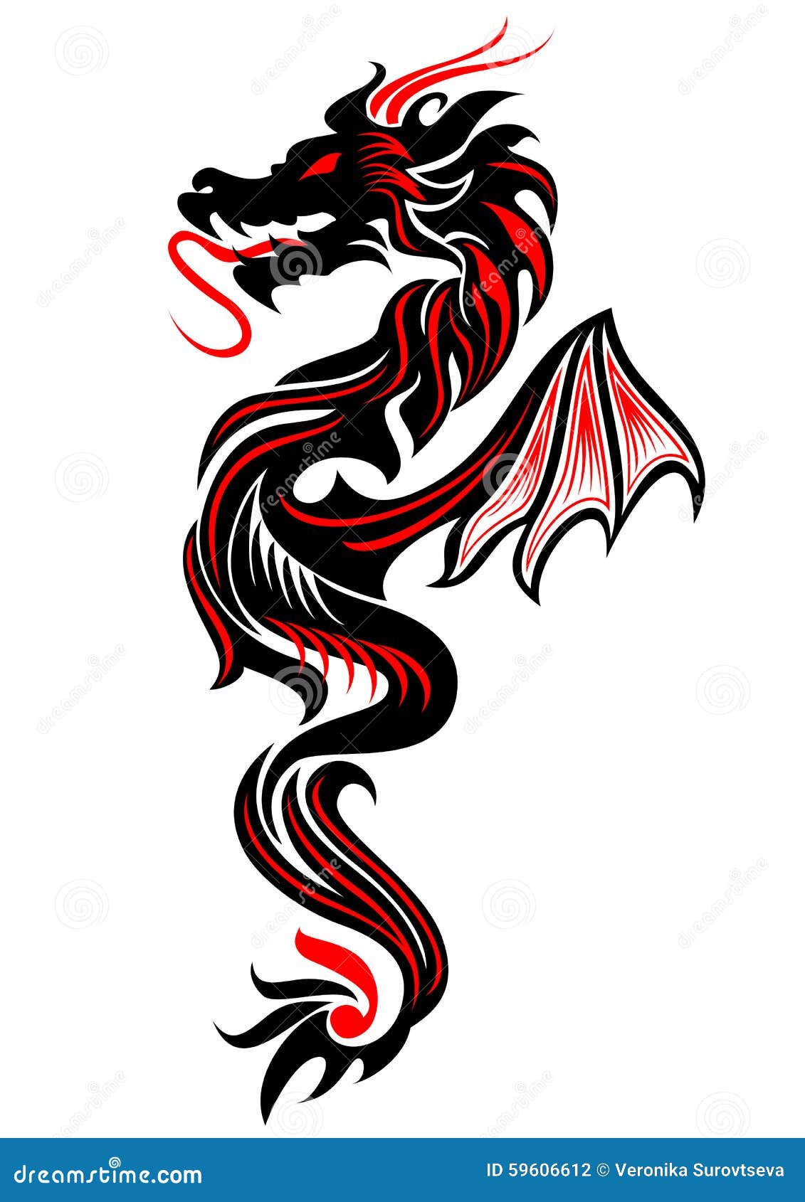 Tribal dragon tattoo stock vector. Illustration of fortune - 59606612