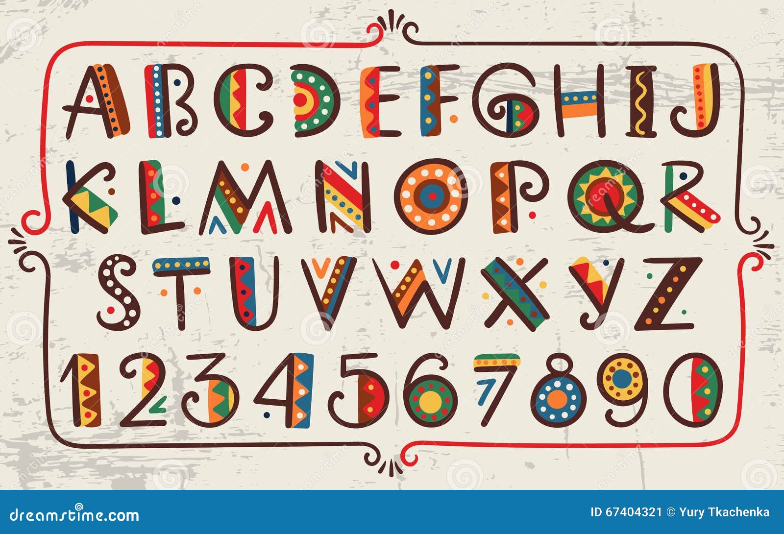 tribal ethnic bright  alphabet and number
