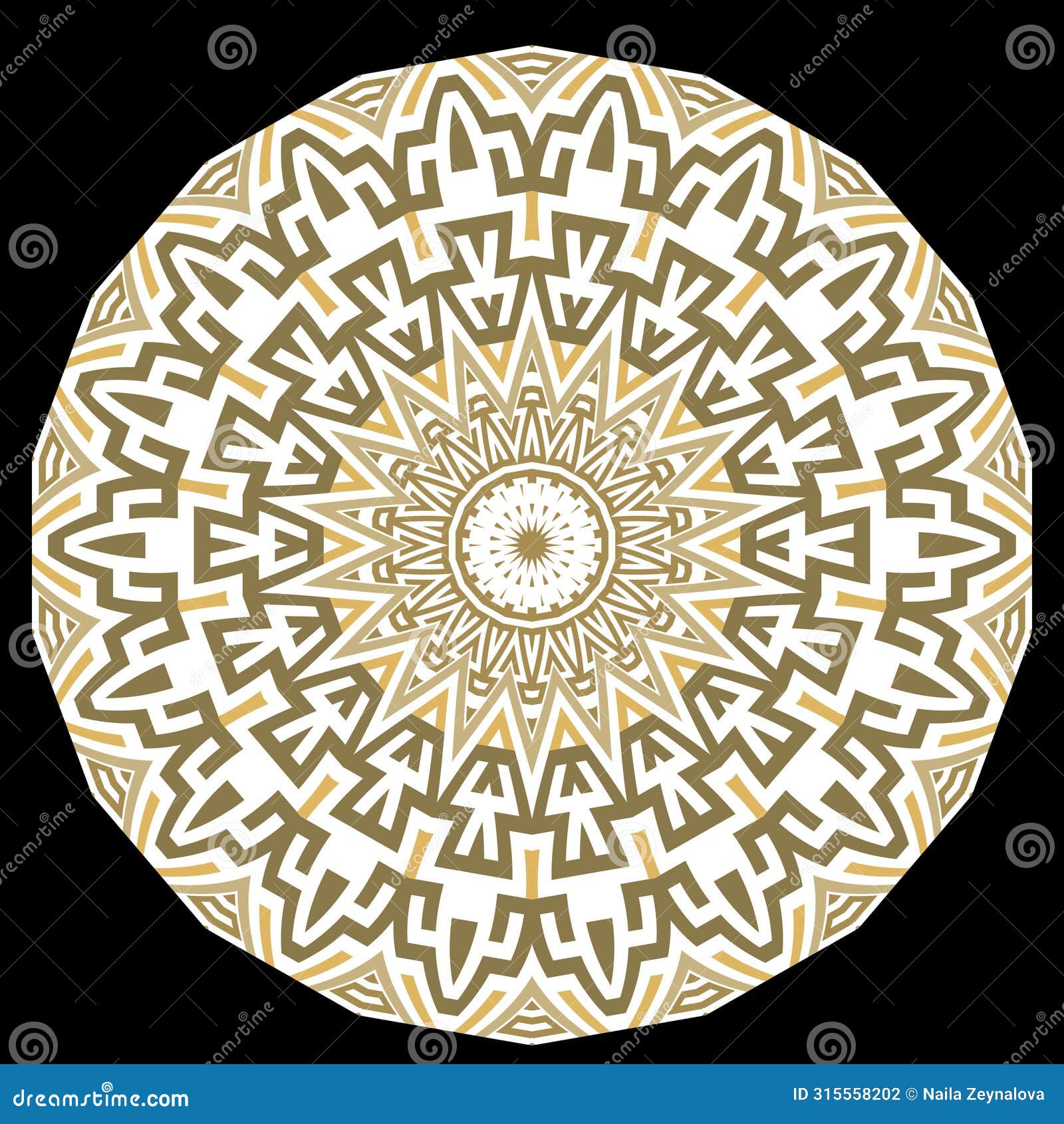 tribal ethnic ornamental circle floral mandala pattern with zigzag lines, abstract flowers, greek key meanders. beautiful round
