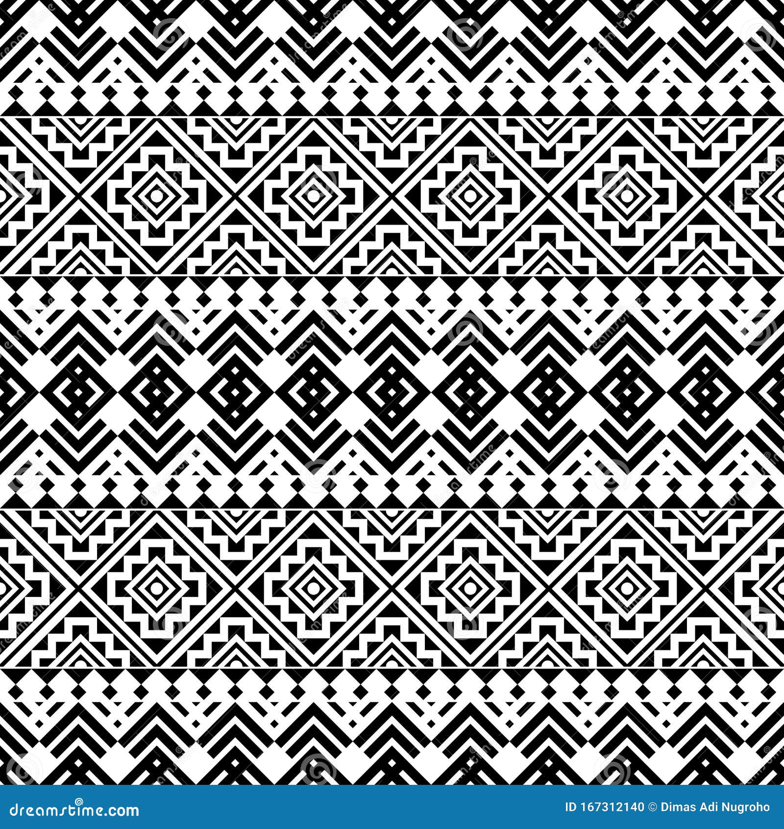 Tribal Ethnic Seamless Ethnic Pattern Vector Black White Color Stock ...