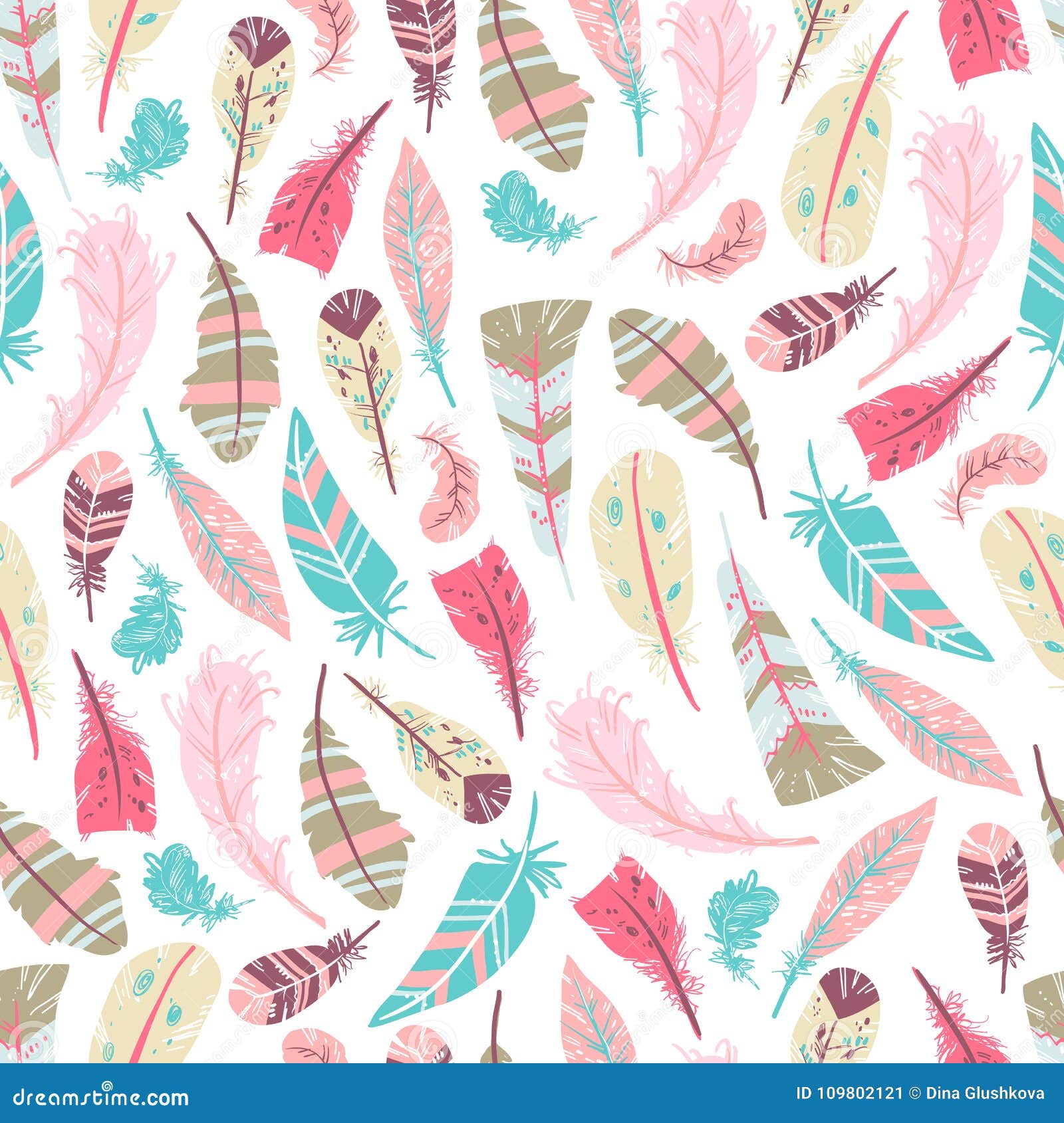 Tribal Feathers Vector Seamless Pattern Stock Vector - Illustration of ...