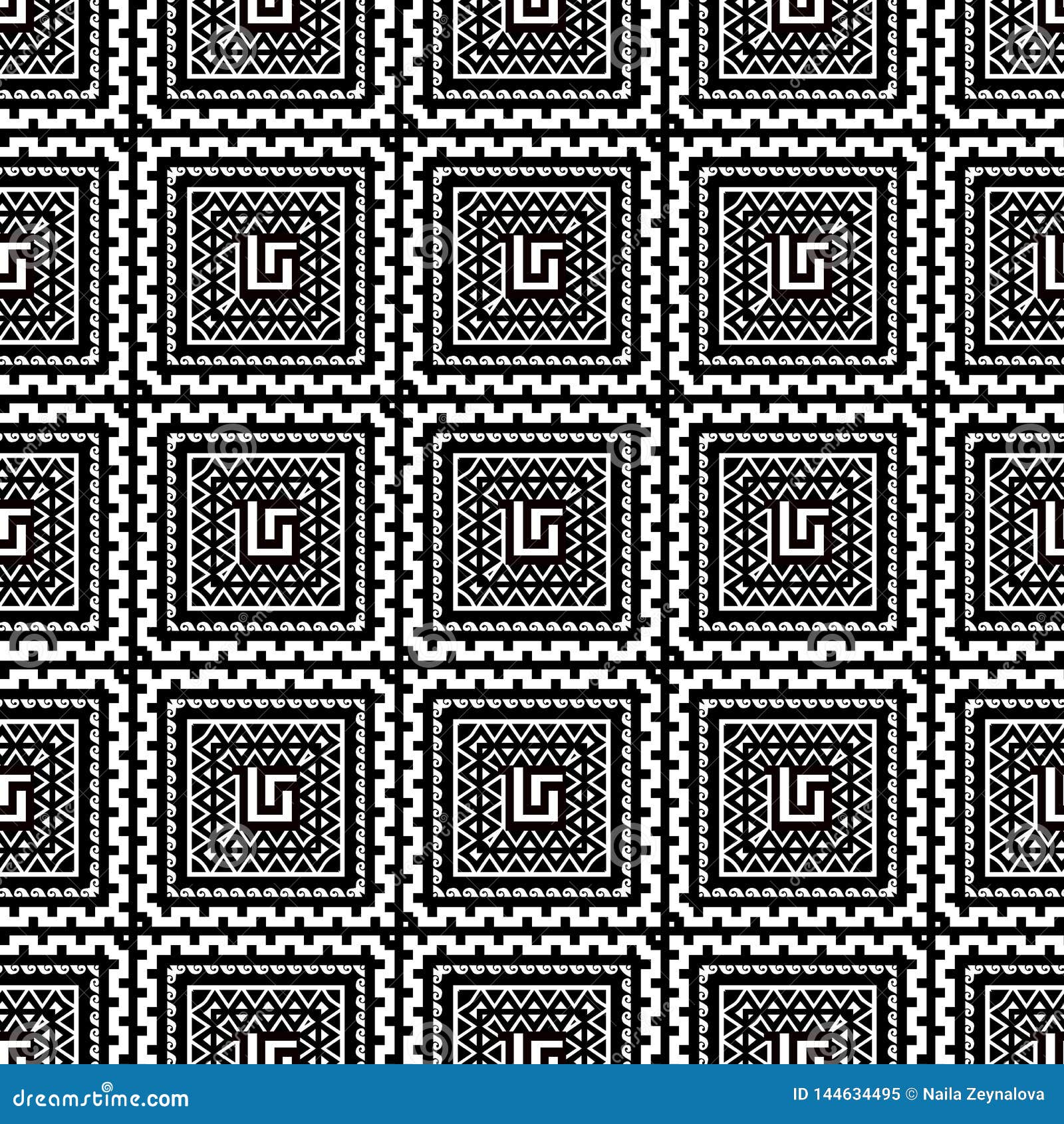 Tribal Geometric Greek Vector Seamless Pattern Ethnic Style Black