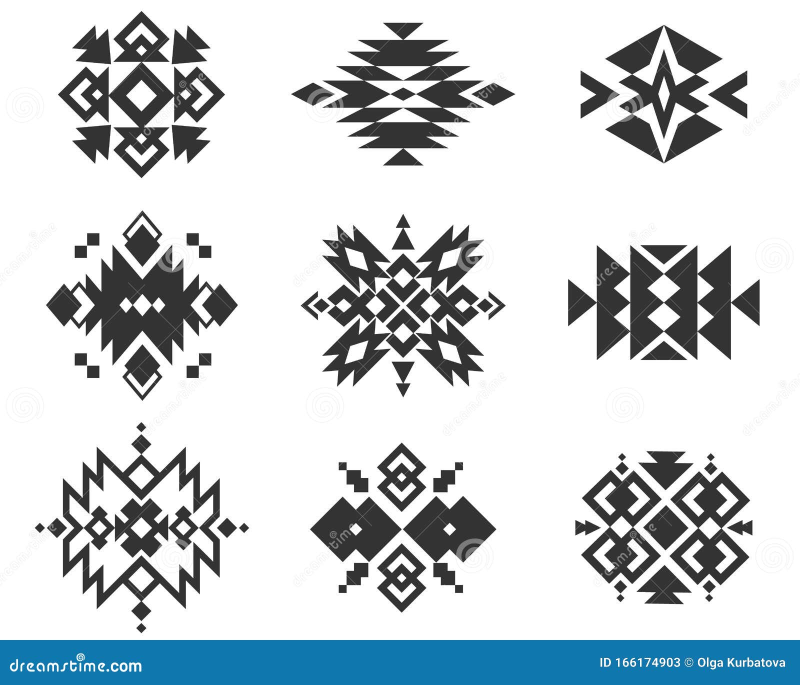 Tribal Indian Ornaments. Ethnic Monochrome Geometric Patterns Stock ...