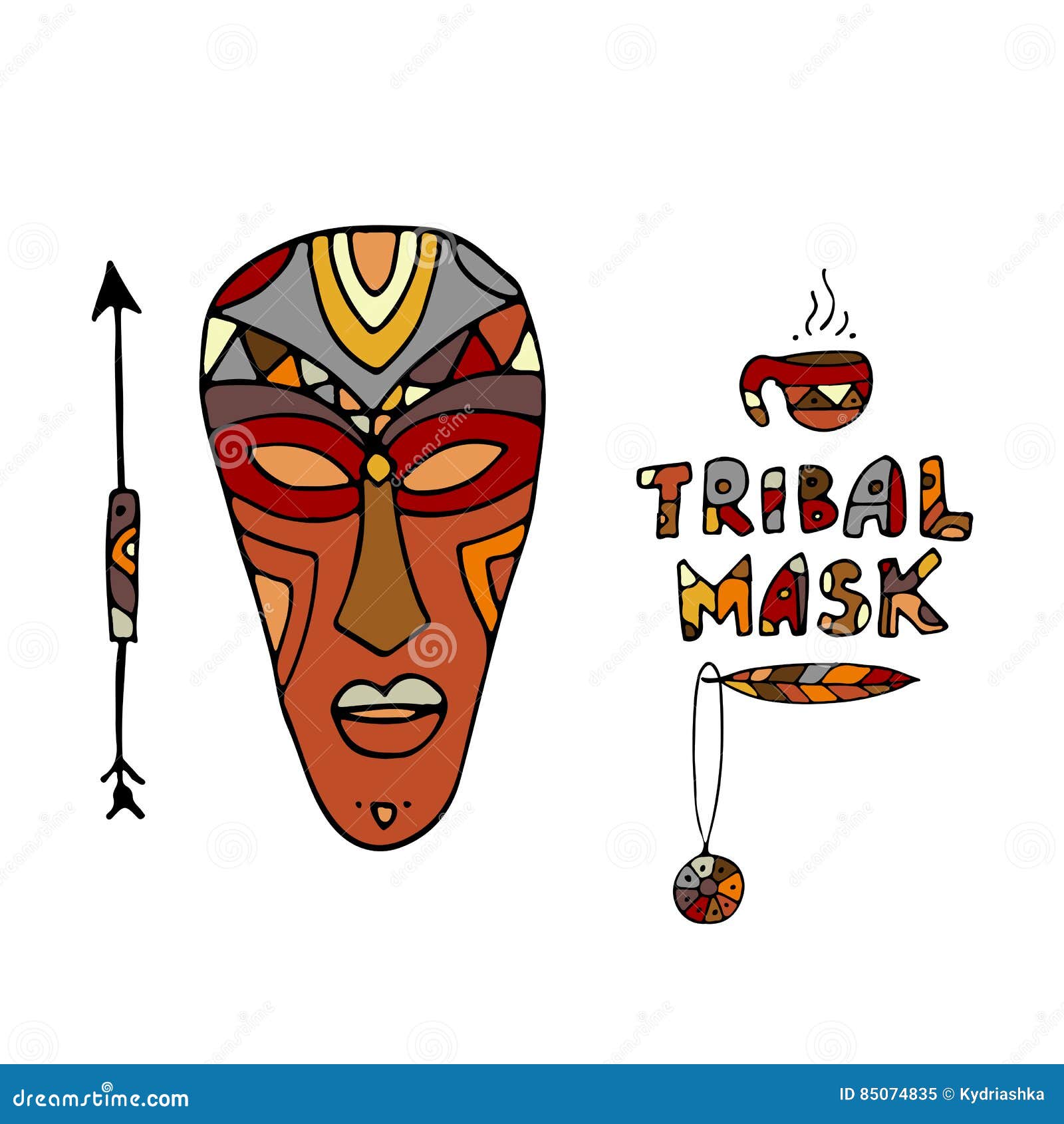 Tribal Mask Ethnic, Sketch for Your Design Stock Vector Illustration