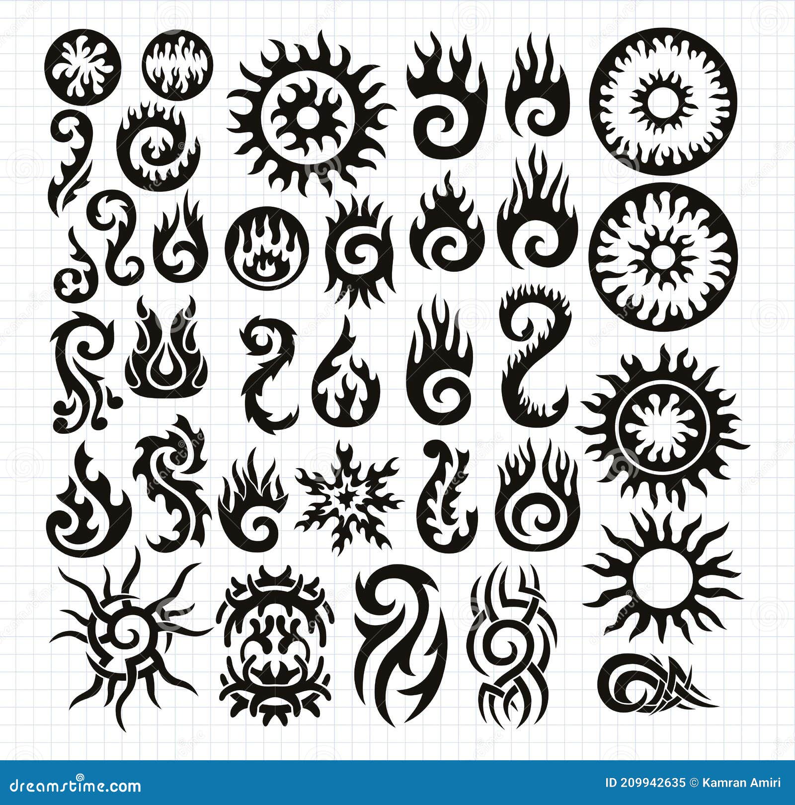 Tribal Tattoo Collage Flourish Vector Design Elements. Elegant Floral ...