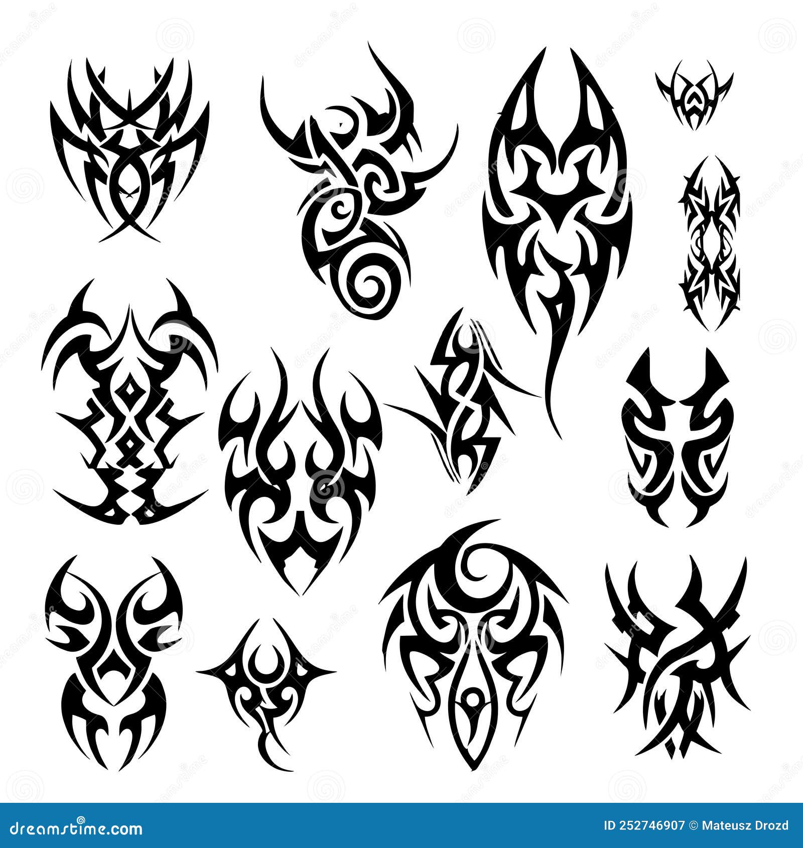 Tribal Tattoo Design Elements Set Pack Stock Vector - Illustration of ...