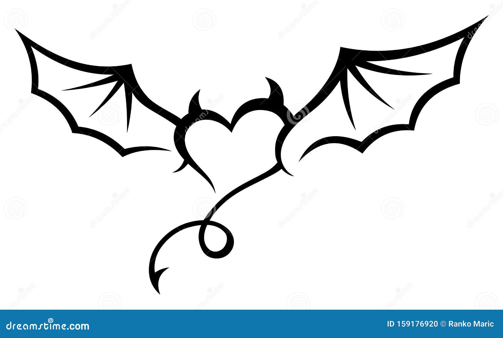 Tribal Tattoo Devils Heart with Wings and Tail Stock Vector - Illustration  of black, decoration: 159176920