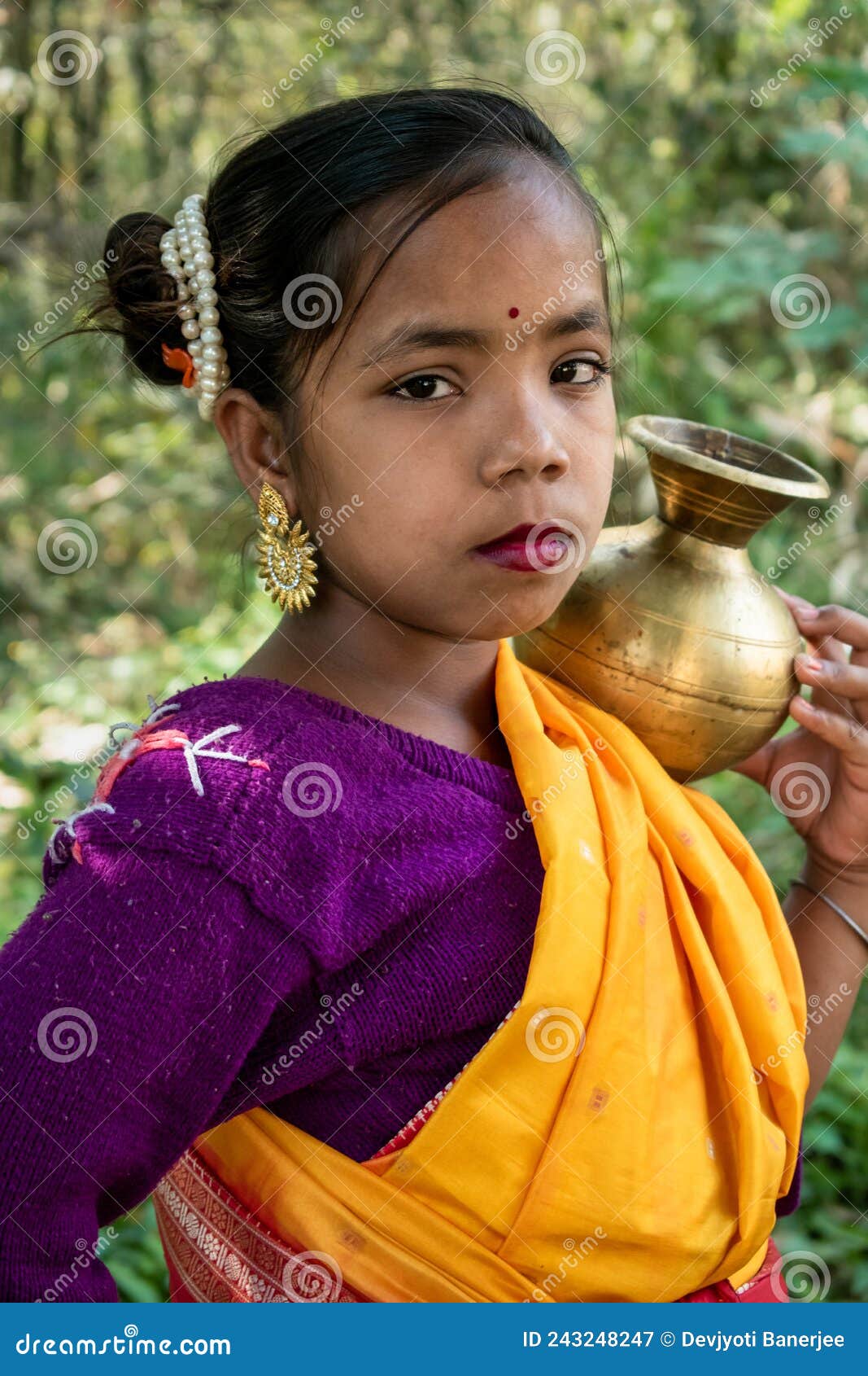 A Tribal Teenage Girl is Walking in the Woods To Fetch Water in a Brass  Pitcher Stock Image - Image of expression, real: 243248247