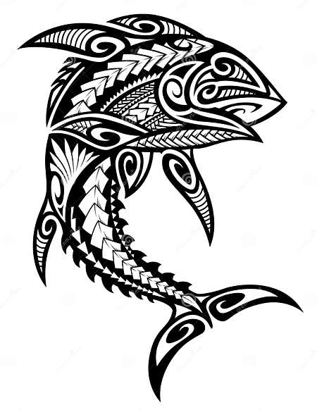 Tribal Tuna Fish Polynesian Design Stock Illustration - Illustration of ...