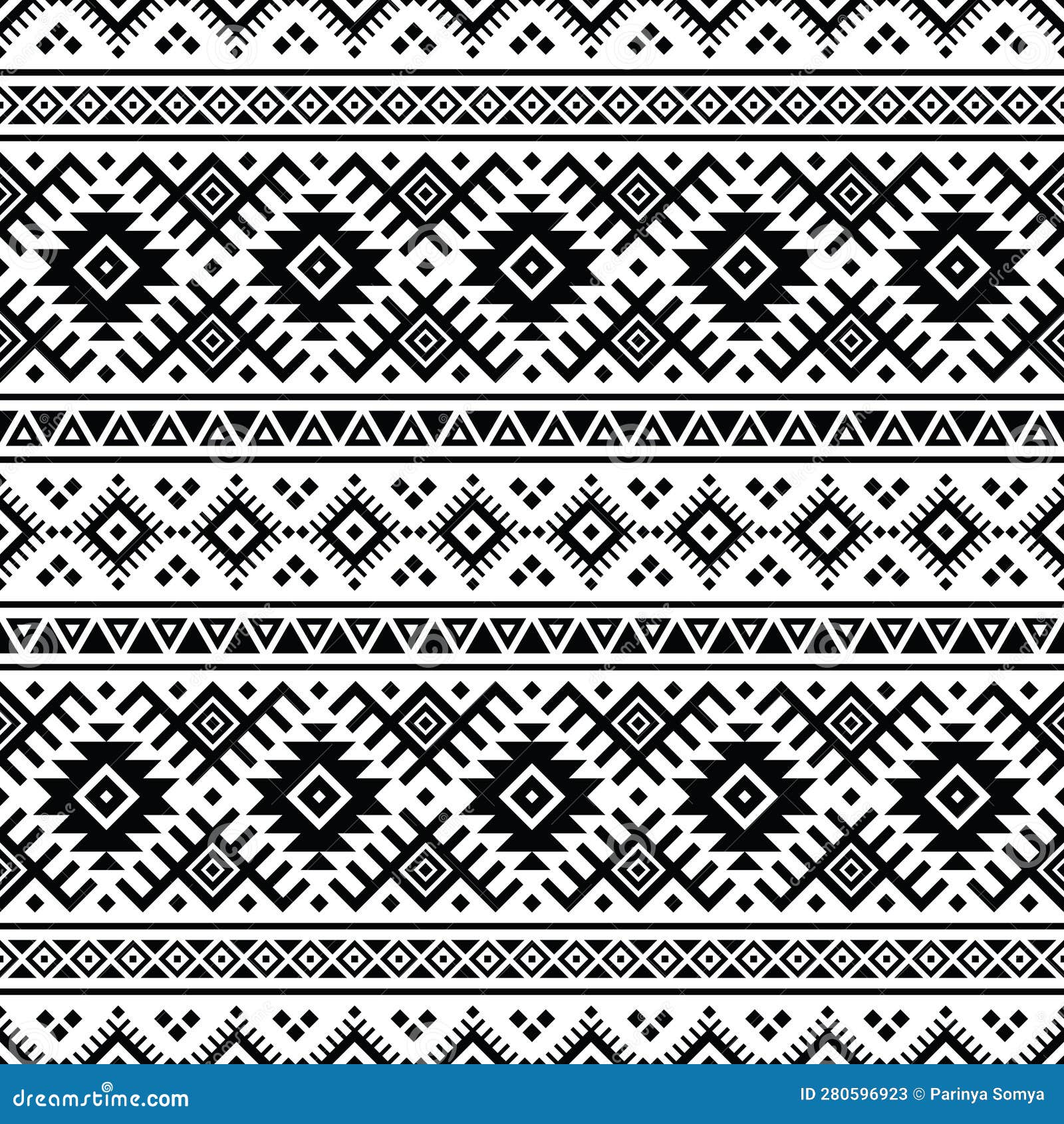 Tribal Vector Seamless Aztec Pattern. Black and White Colors. Abstract ...