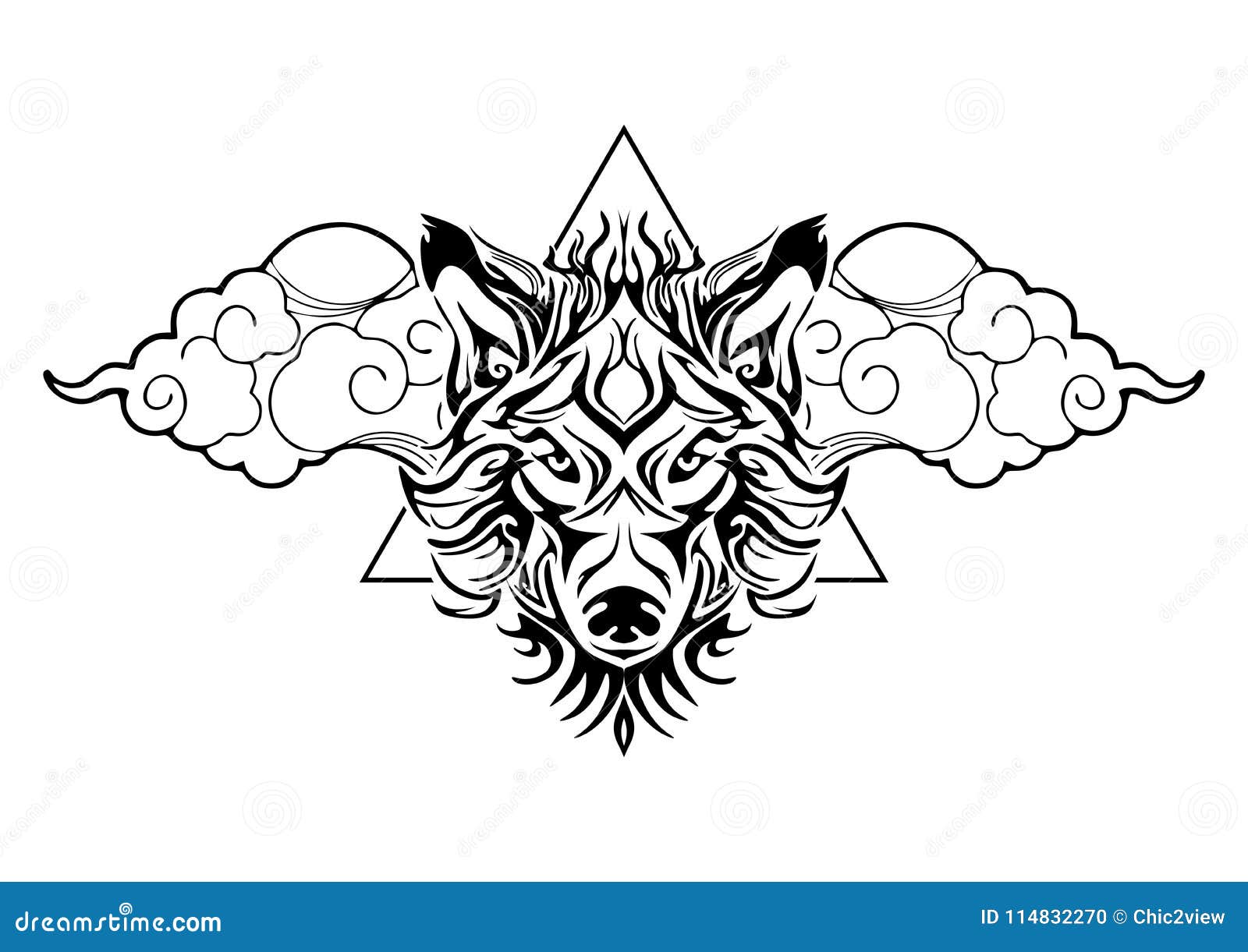 tribal wolf head tattoo decorate oriental cloud geometric triangle design tattoo tribal wolf head tattoo decorate 114832270