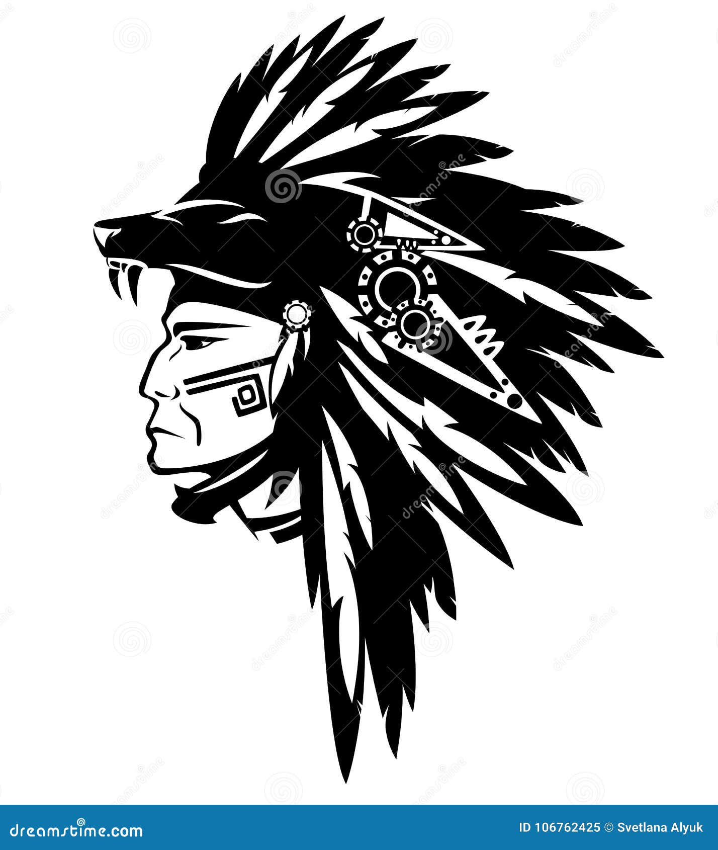 Tribe Chief Warrior Black and White Vector Stock Vector - Illustration ...