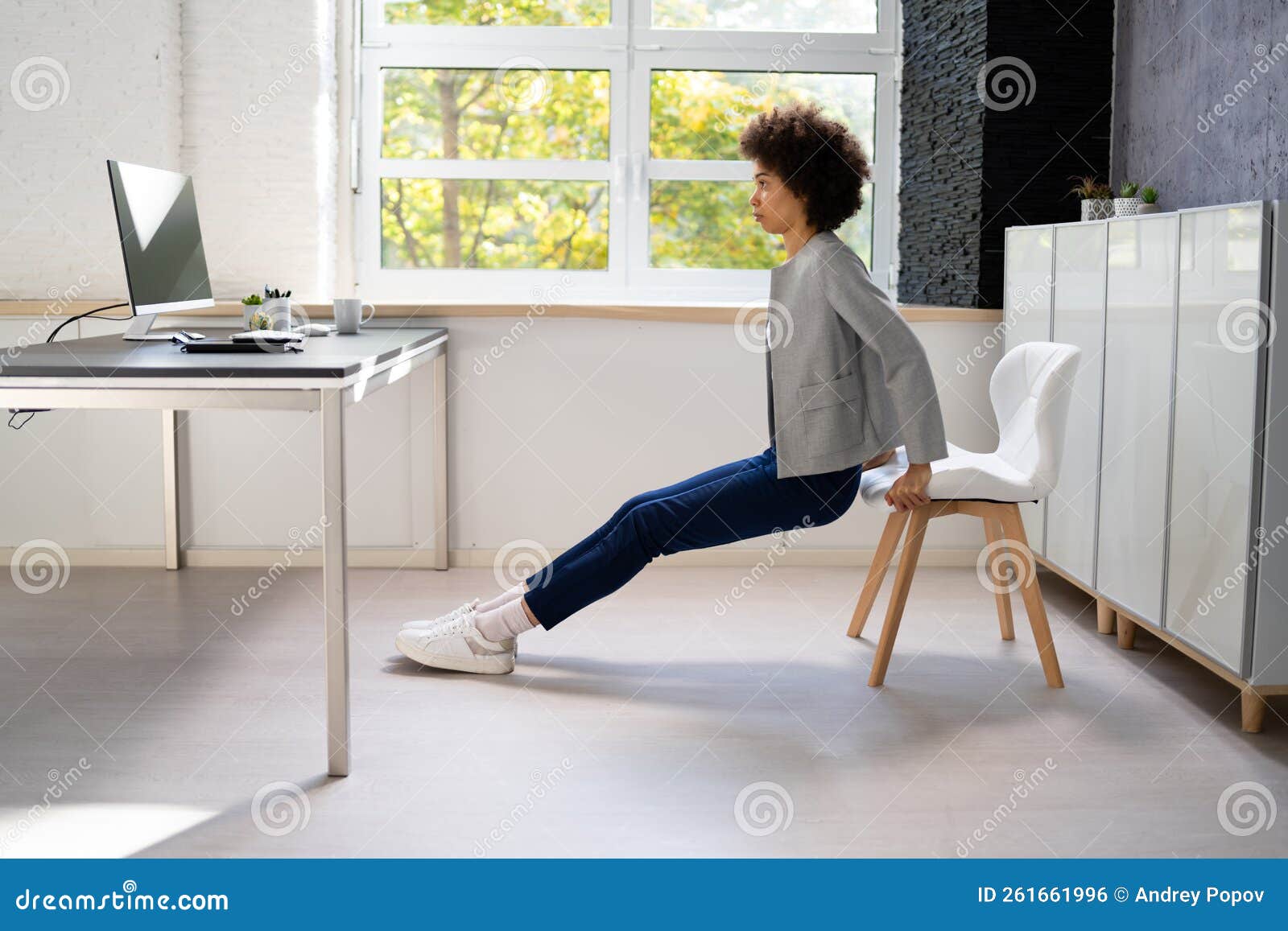 Triceps Dip Office Desk Chair Workout Stock Photo Image of african