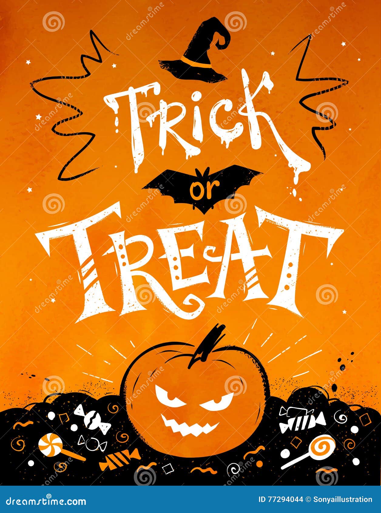 Trick or Treat Halloween Poster Stock Vector - Illustration of placard ...
