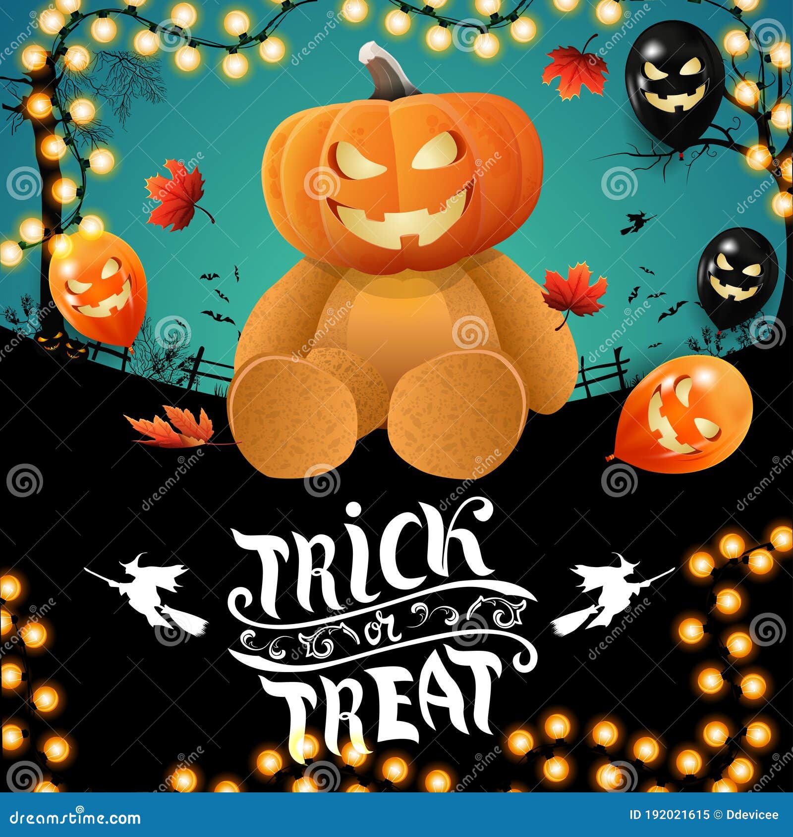 Trick Or Treat Square Greeting Card With Teddy Bear With Jack Pumpkin Trick Or Treat Square Greeting Card With Teddy Bear With Jack Pumpkin