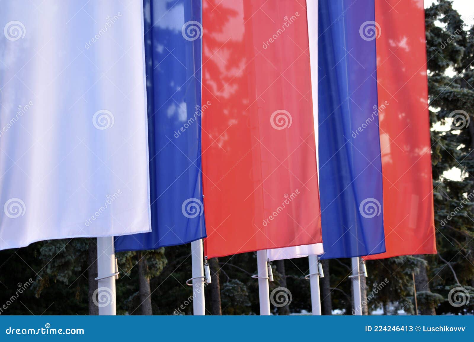 Tricolor Flags on the Square are Red White and Blue Stock Image Image