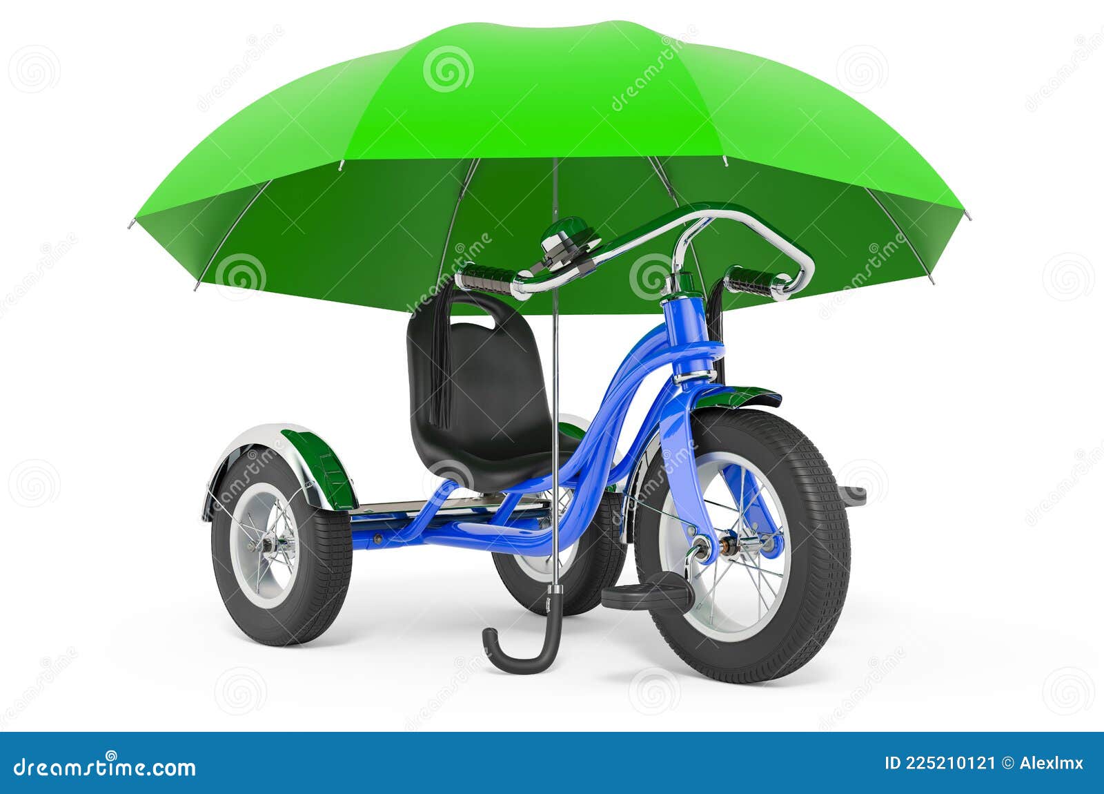 Tricycle Kids Bicycle Under Umbrella, 3D Rendering Stock Illustration