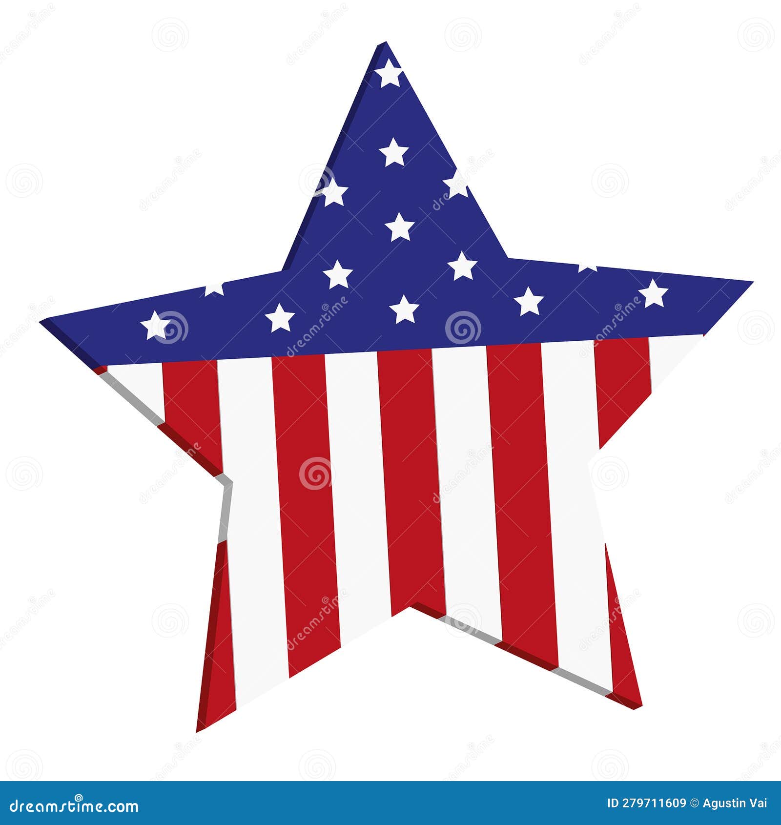 tridimensional star with north american flag on a white background with copy space