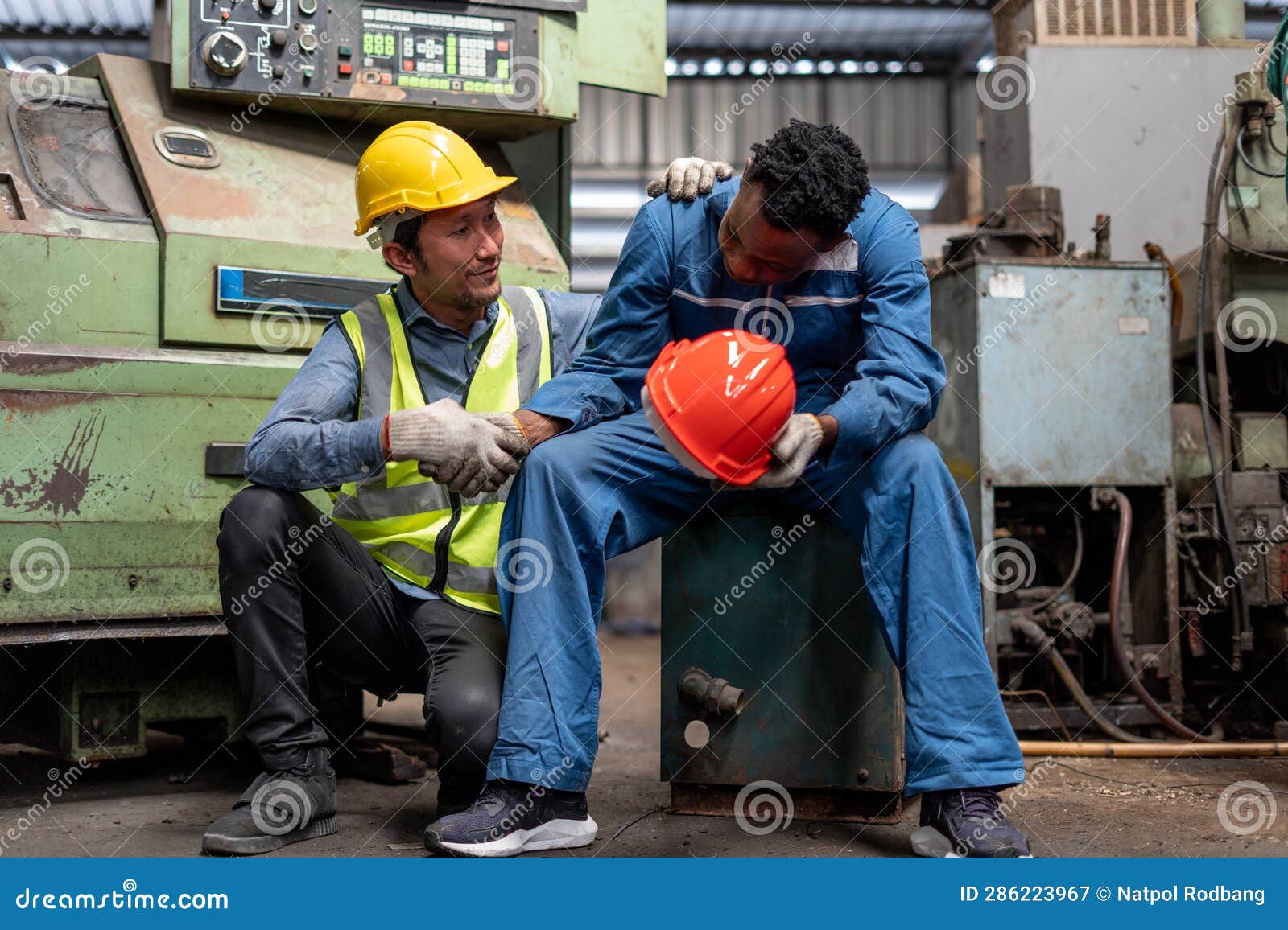 Tried African American Engineer Worker so Sad Sitting Take a Break Burn