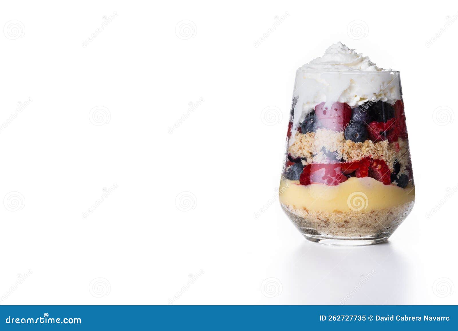 Trifle Dessert with Berries and Cream Isolated on White Background